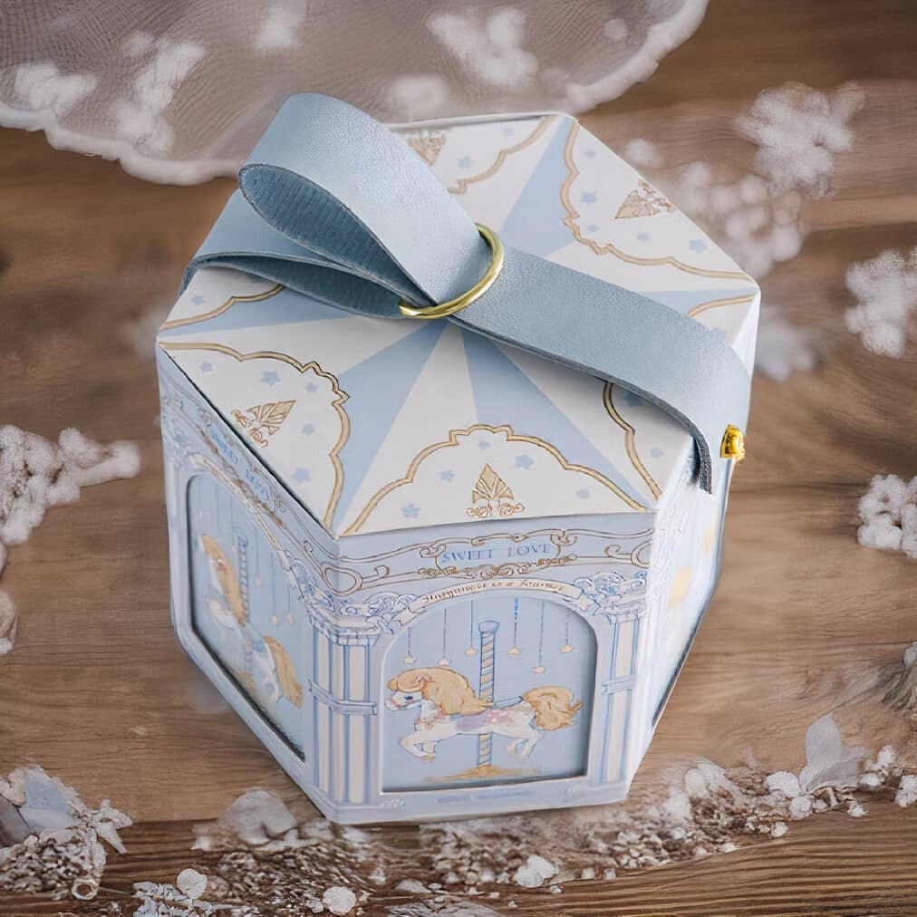 10 Pack Pink | Blue Carousel Favor Box | Wedding | Gift | Party Favor | Candy Box | Bridal | Baby Shower | Birthday | Anniversary