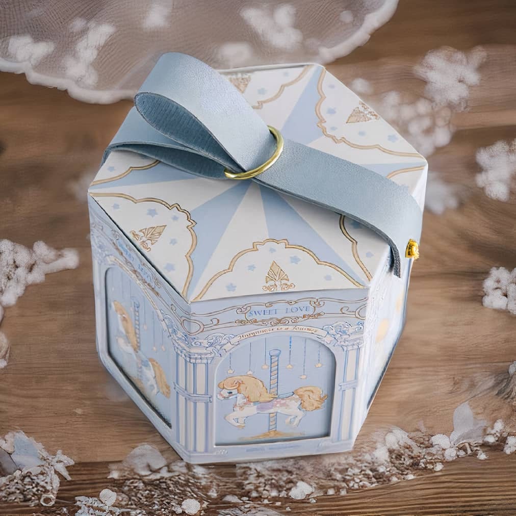 10 Pack Pink | Blue Carousel Favor Box | Wedding | Gift | Party Favor | Candy Box | Bridal | Baby Shower | Birthday | Anniversary