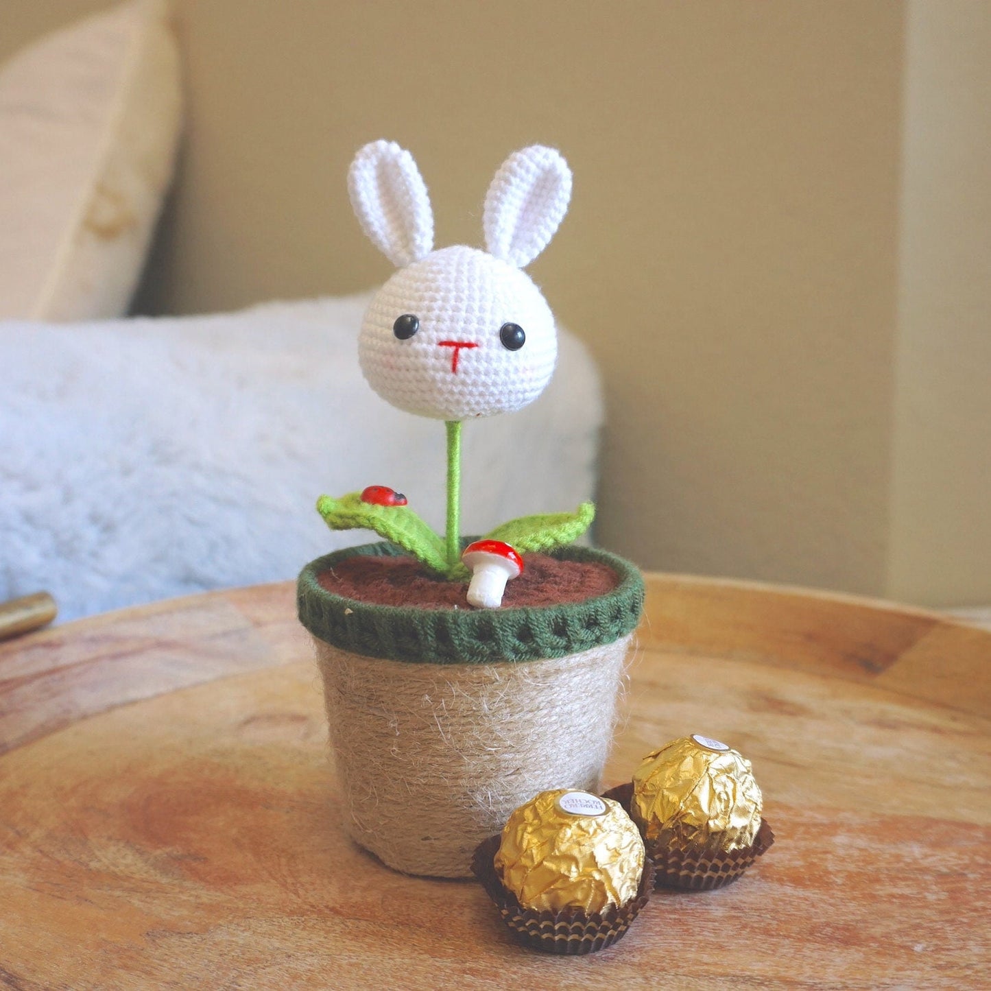 Handmade Crochet Bunny Plant | Crocheted Plant | Easter Decor | Rabbit | Office Desk Home | Cute l Plush | Decorative Plants