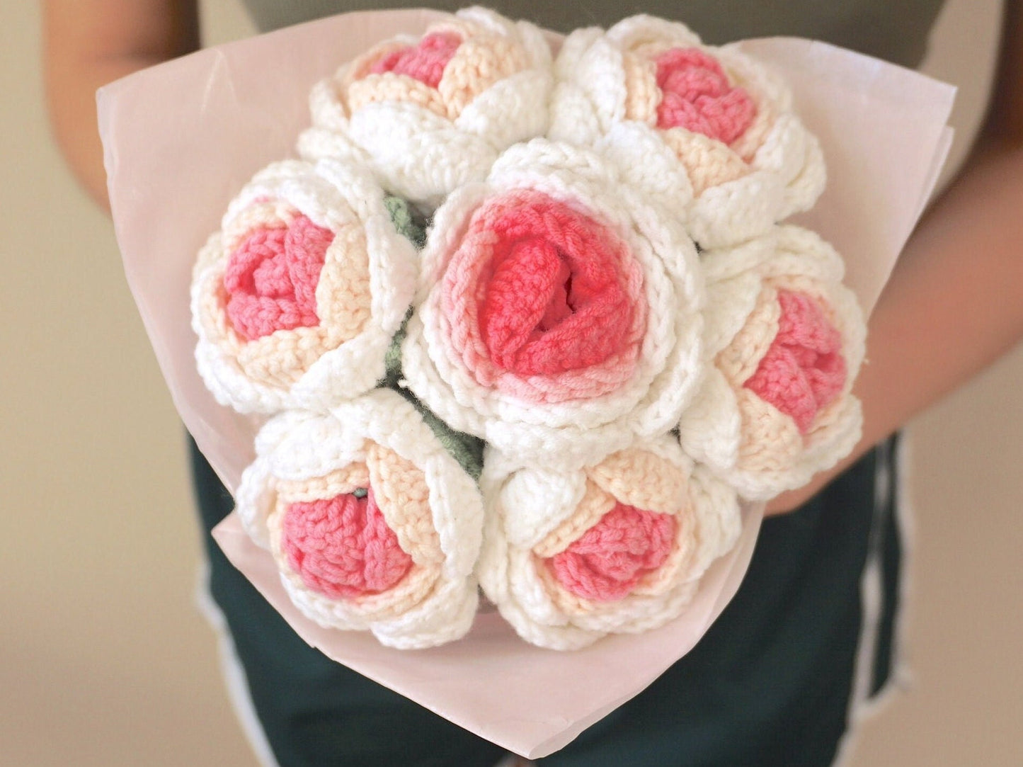 Handmade Crochet Rose Flower Stems | Pink | Home Decor Bouquet | Gift for Mom Girlfriend | Artificial Plant | Flowers Arrangement