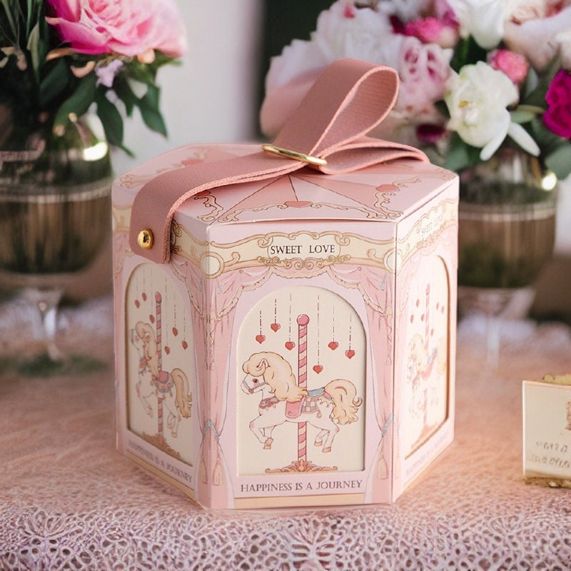 10 Pack Pink | Blue Carousel Favor Box | Wedding | Gift | Party Favor | Candy Box | Bridal | Baby Shower | Birthday | Anniversary