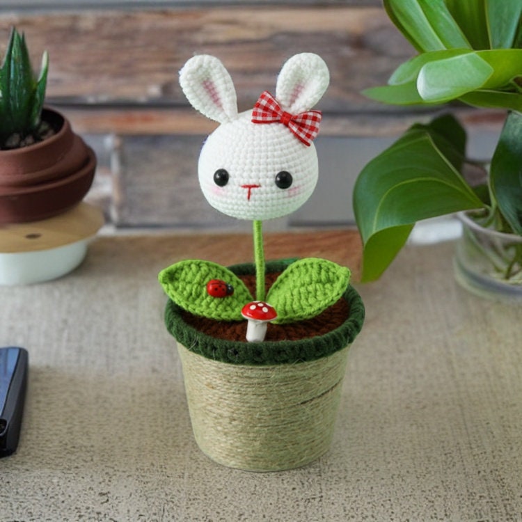 Handmade Crochet Bunny Plant | Crocheted Plant | Easter Decor | Rabbit | Office Desk Home | Cute l Plush | Decorative Plants