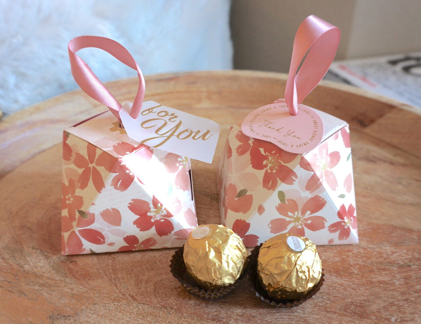 Pack of 10 Pink Sakura Wedding Favor Box | Thank You Tag | Cherry Blossoms | Gift Box | Party Favor Box | Pink Candy Box | Baby Shower