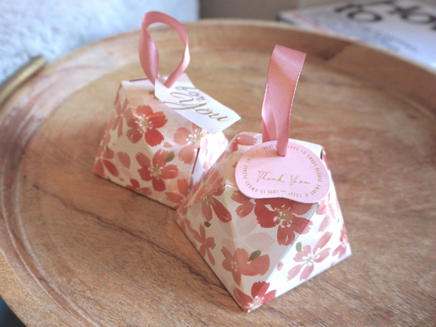 Pack of 10 Pink Sakura Wedding Favor Box | Thank You Tag | Cherry Blossoms | Gift Box | Party Favor Box | Pink Candy Box | Baby Shower