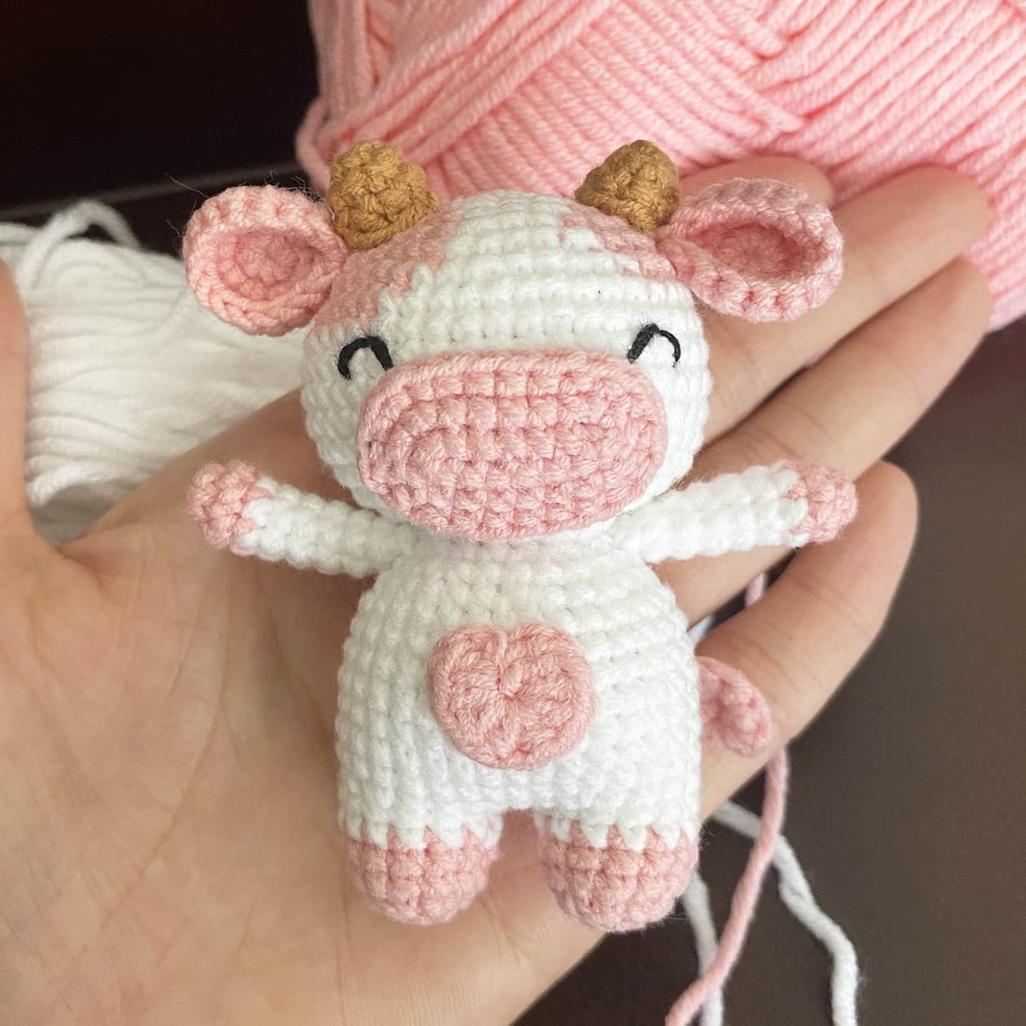 Handmade Crochet Strawberry Cow/Pig | Cute Crochet Toy | Mini Cow Plush | Cow Stuffed Animal | Finished Crochet Toy