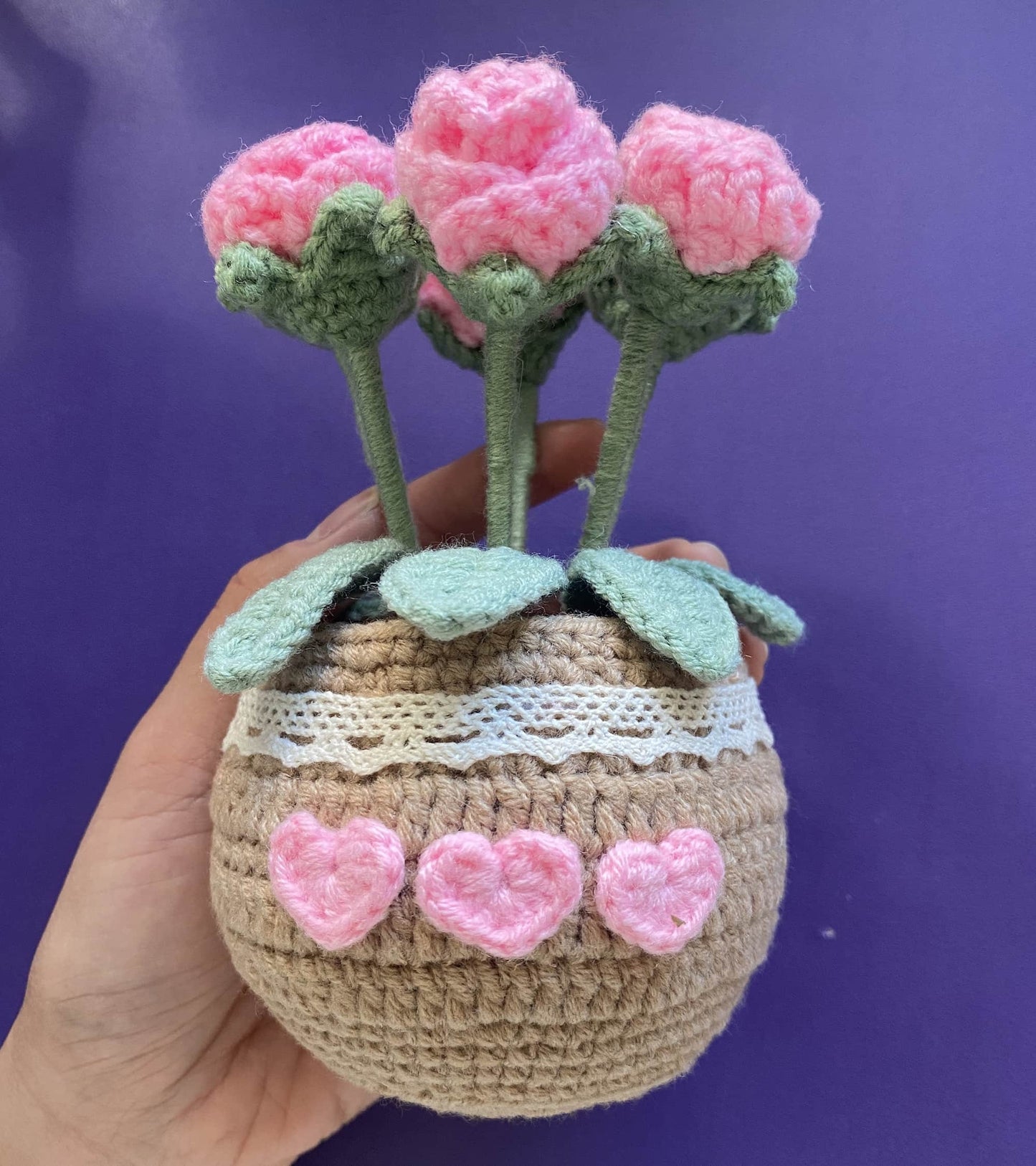 Handmade Finished Crochet Pink Rose Pot | Rose Decor | Cute Crochet Flower | Decorative Plants | Crochet Flowers | Home Decor