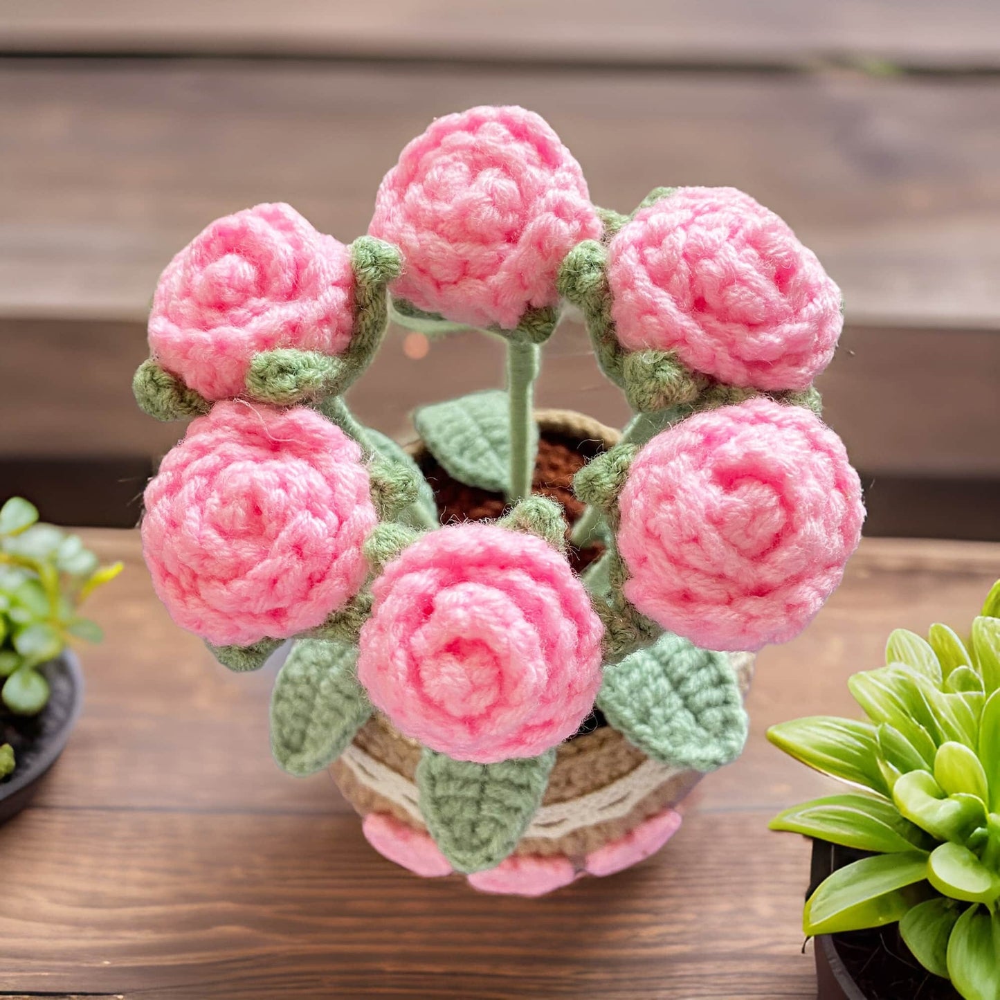 Handmade Finished Crochet Pink Rose Pot | Rose Decor | Cute Crochet Flower | Decorative Plants | Crochet Flowers | Home Decor