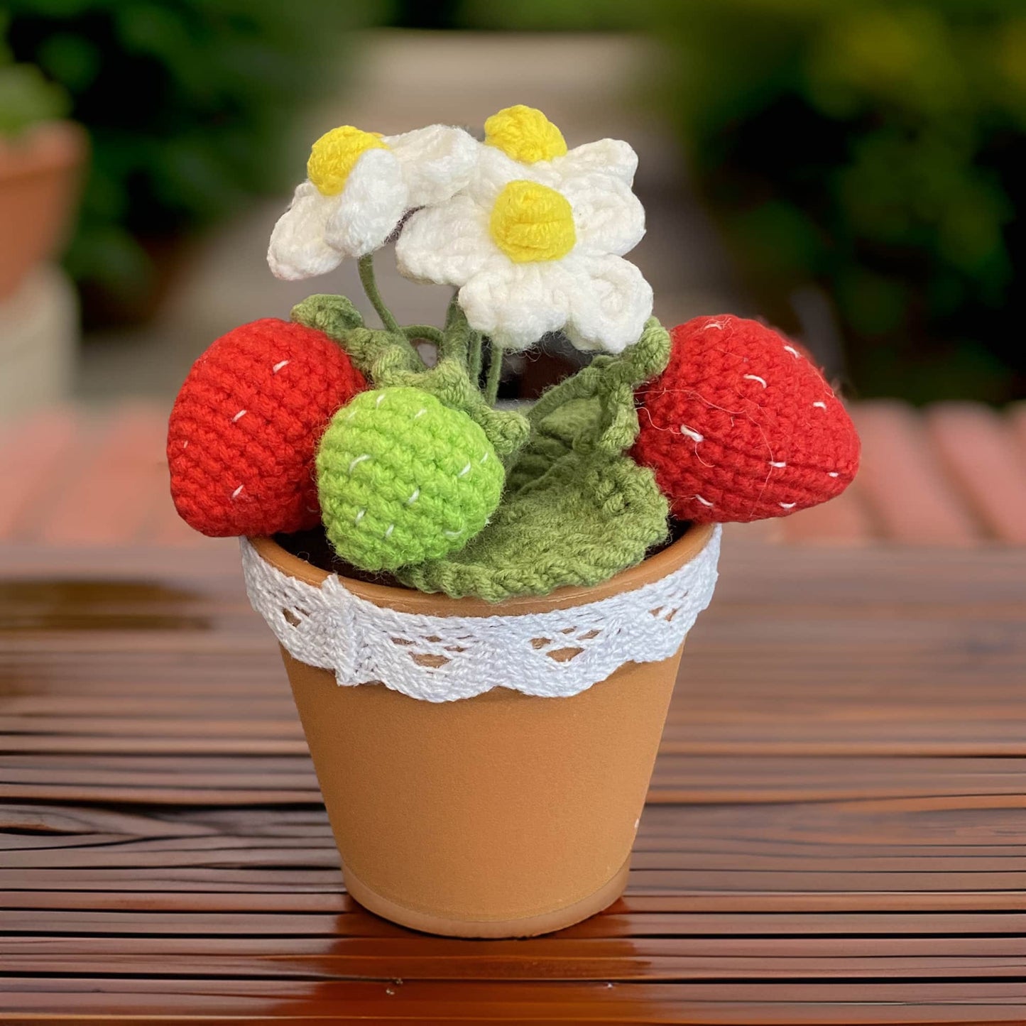 Handmade Finished Crochet Strawberry Pot | Strawberry Decor | Strawberry Crochet Pot | Decorative Plants | Crochet Flowers | Home Decor