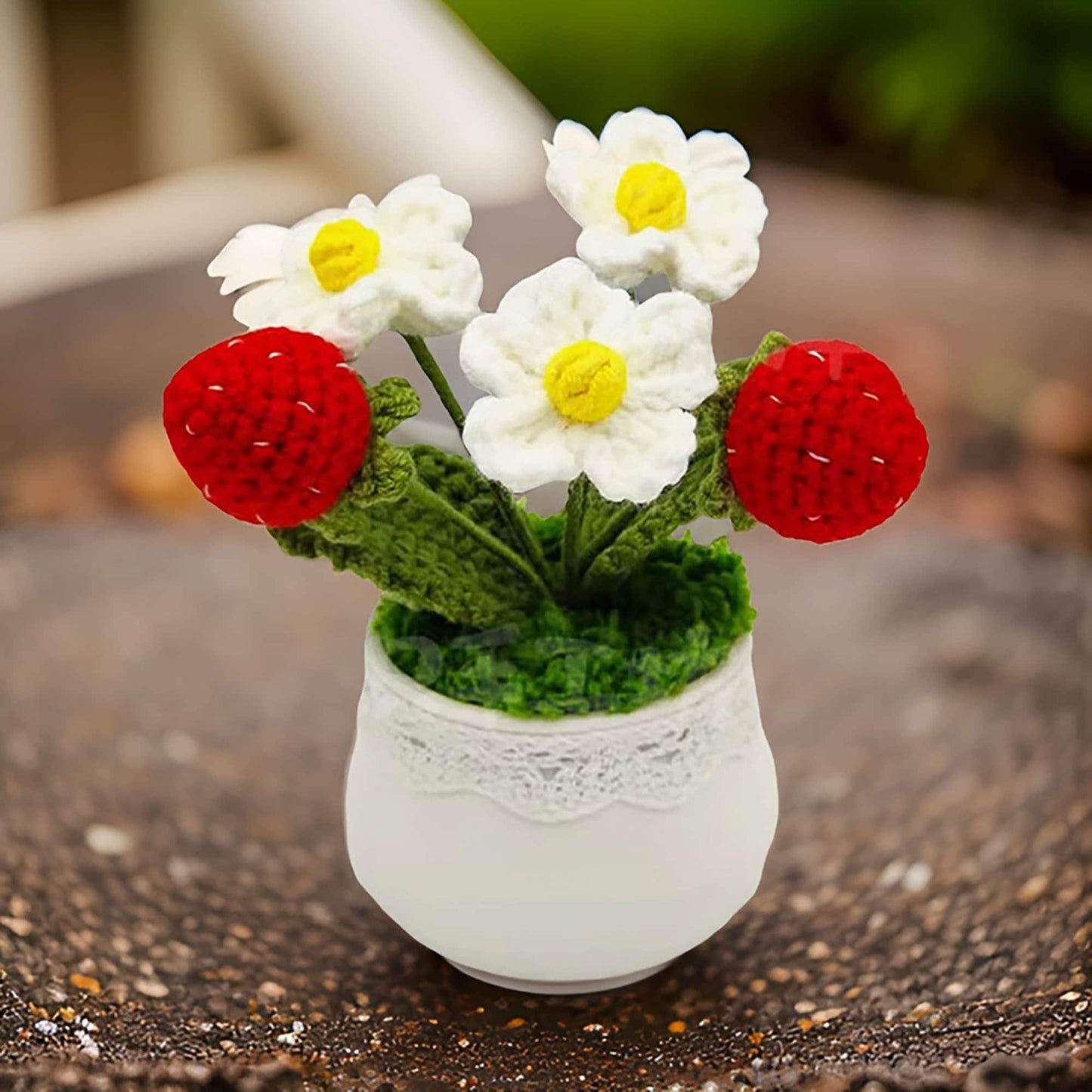 Handmade Finished Crochet Strawberry Pot | Strawberry Decor | Strawberry Crochet Pot | Decorative Plants | Crochet Flowers | Home Decor