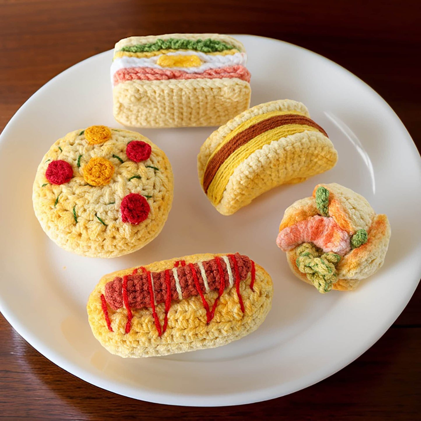 Handmade Finished Crochet Doll Food | Mini Food Plush | Crochet Dessert | Baby Food Toy | Crochet Dim Sum | Crochet Burger | Crochet Hot Dog