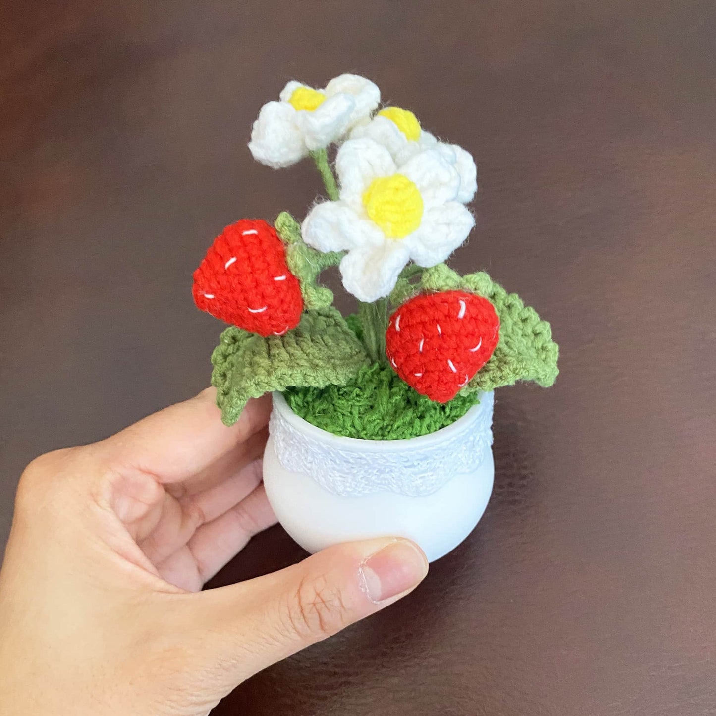 Handmade Finished Crochet Strawberry Pot | Strawberry Decor | Strawberry Crochet Pot | Decorative Plants | Crochet Flowers | Home Decor