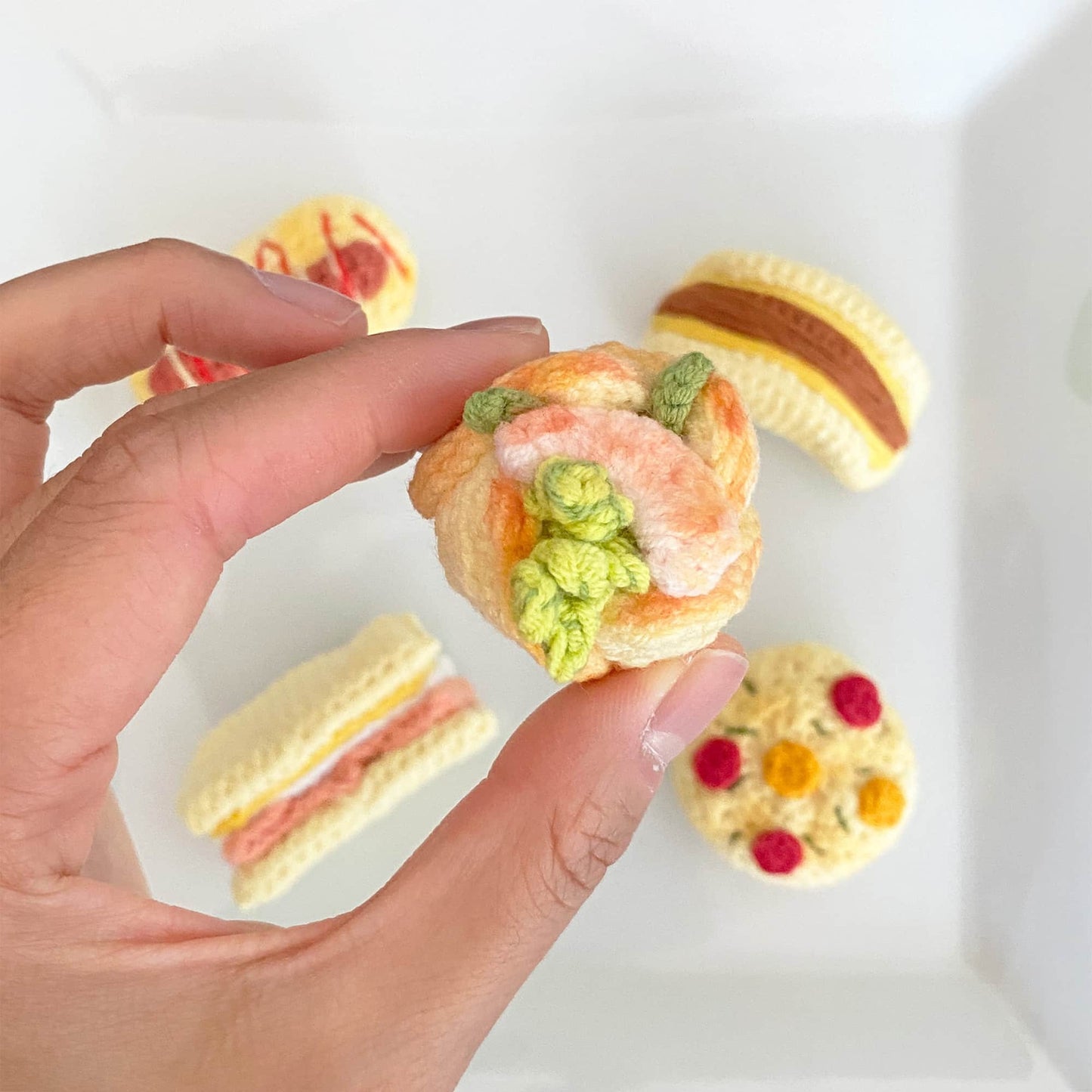 Handmade Finished Crochet Doll Food | Mini Food Plush | Crochet Dessert | Baby Food Toy | Crochet Dim Sum | Crochet Burger | Crochet Hot Dog