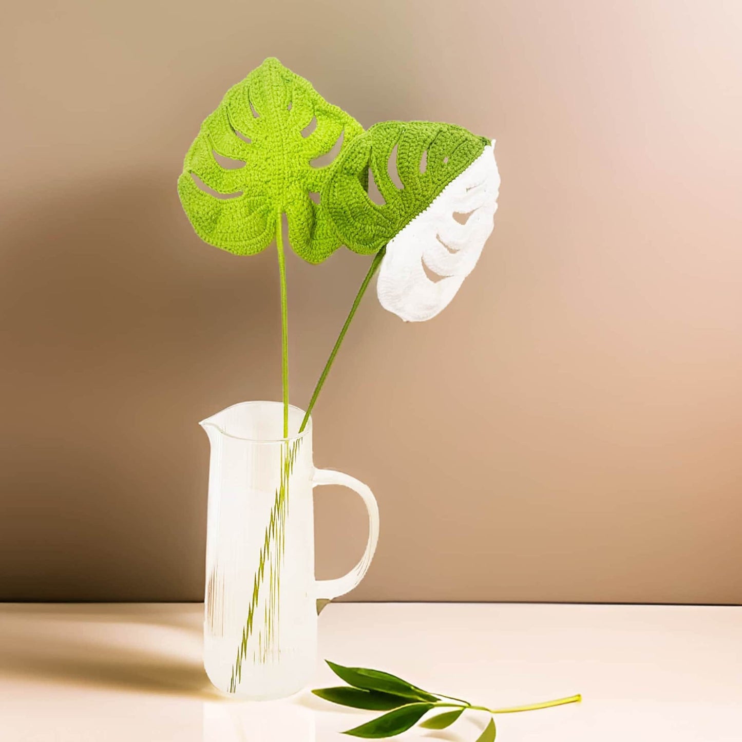 Handmade Crochet Monstera | Dried Artificial Flower Leaves | White | Green | Pink | Monstera Deliciosa | Decorative Plant | Home Decor