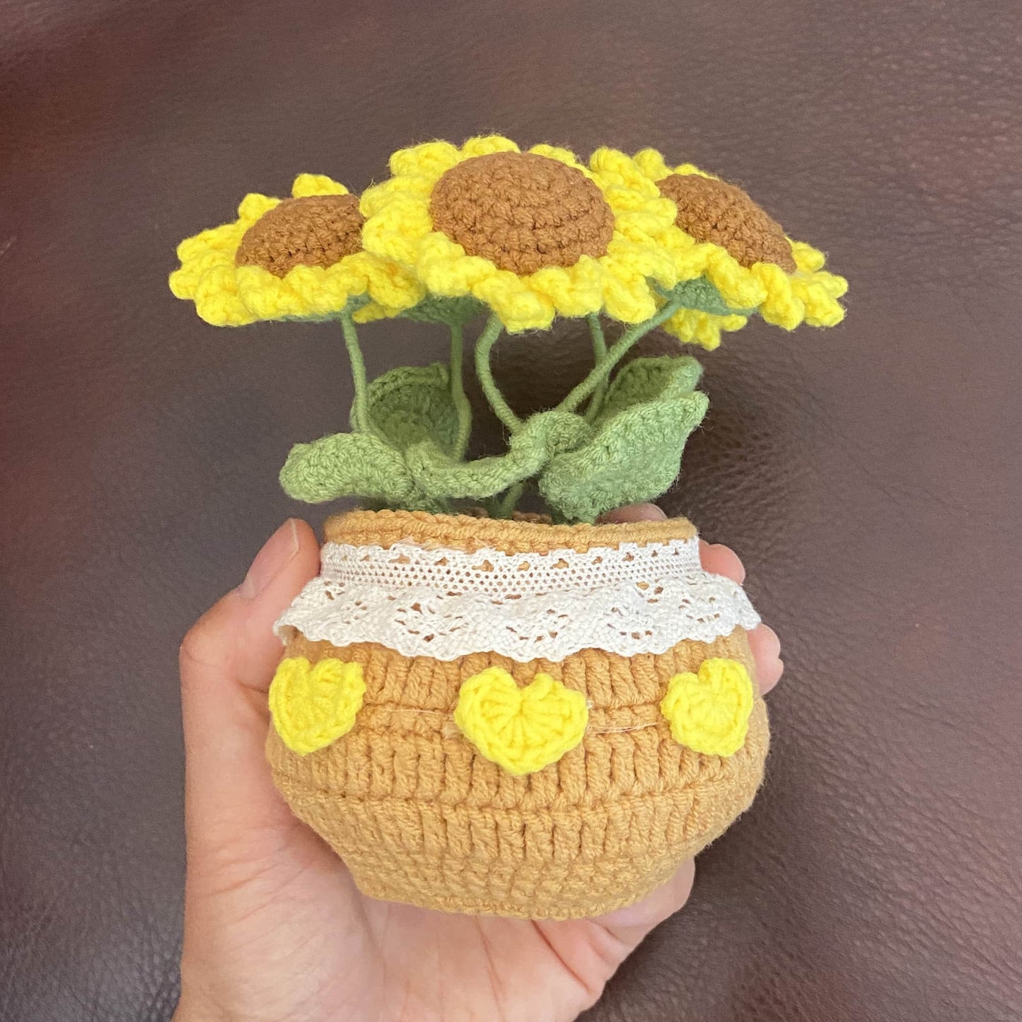 Handmade Crochet Sunflower Pot | Crochet Sunflower Decor | Crochet Sunflower Bonsai | Handmade Gift | Summer Home Decor