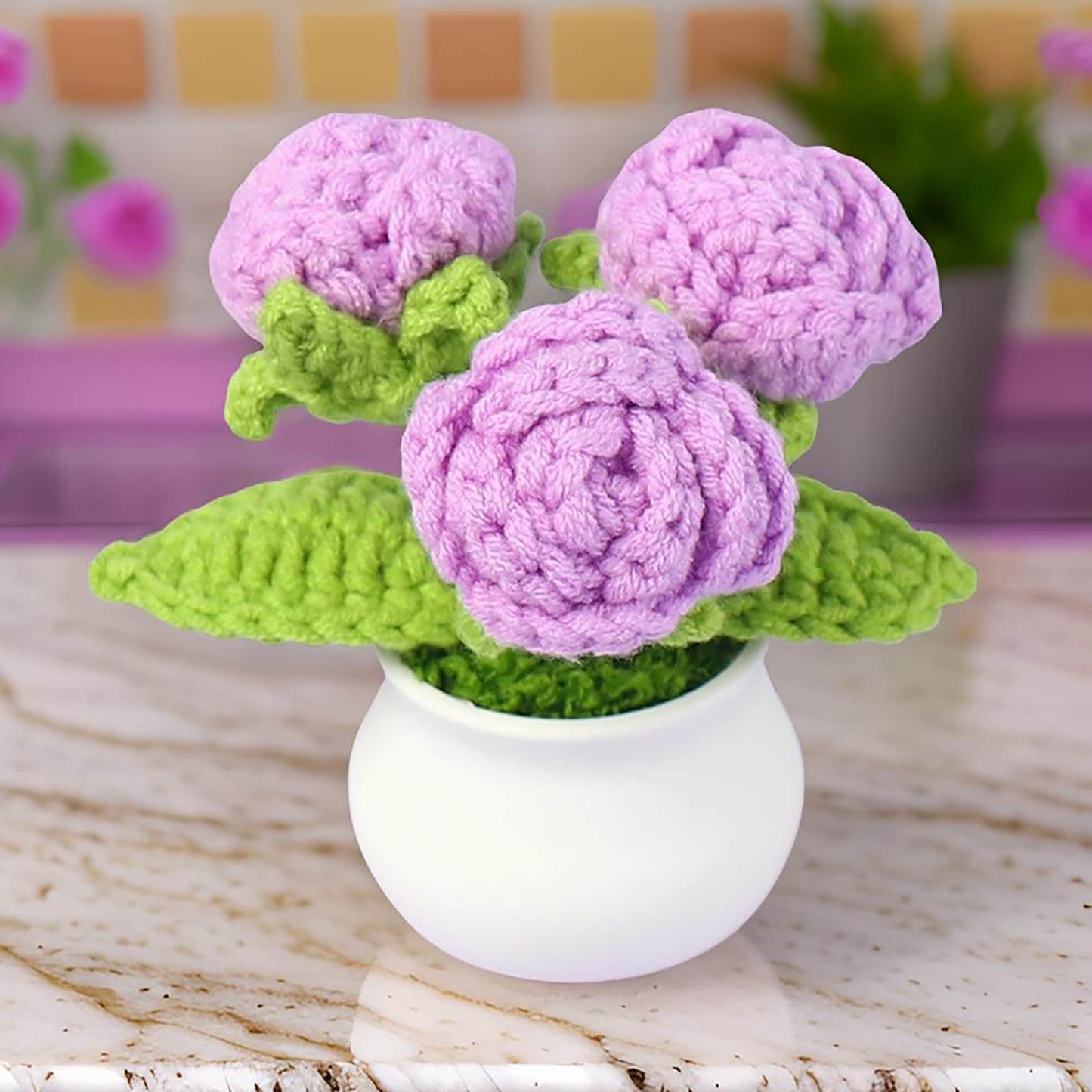 Handmade Finished Crochet Pink Rose Pot | Rose Decor | Cute Crochet Flower | Decorative Plants | Crochet Flowers | Home Decor