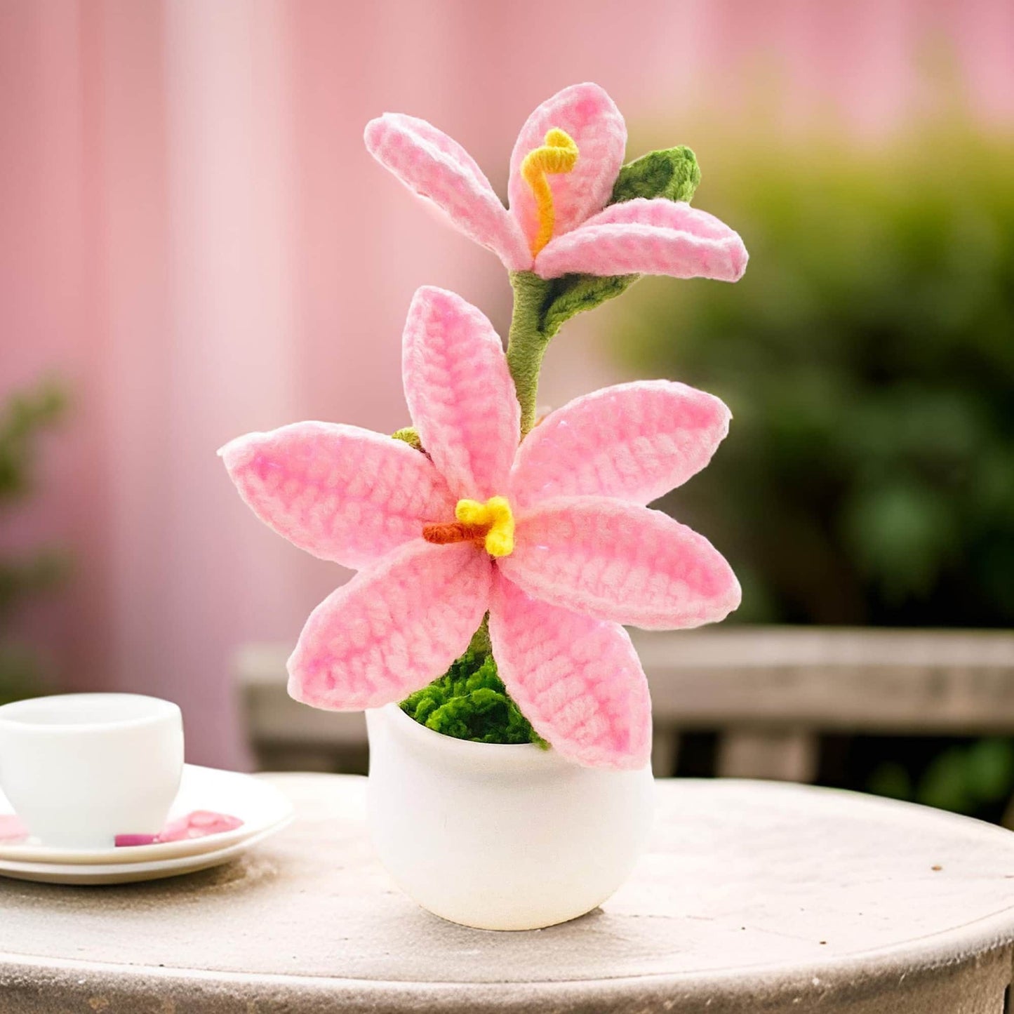 Handmade Crochet White Lily | Crochet Flower Decor | Crochet Bonsai | Lily Decoration | Handmade Gift | Cute Office Decor