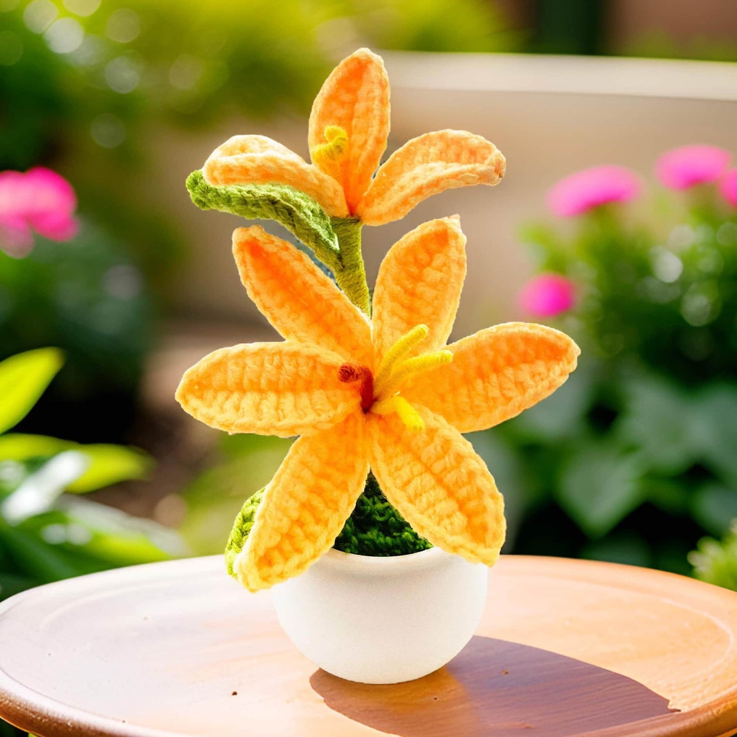 Handmade Crochet White Lily | Crochet Flower Decor | Crochet Bonsai | Lily Decoration | Handmade Gift | Cute Office Decor