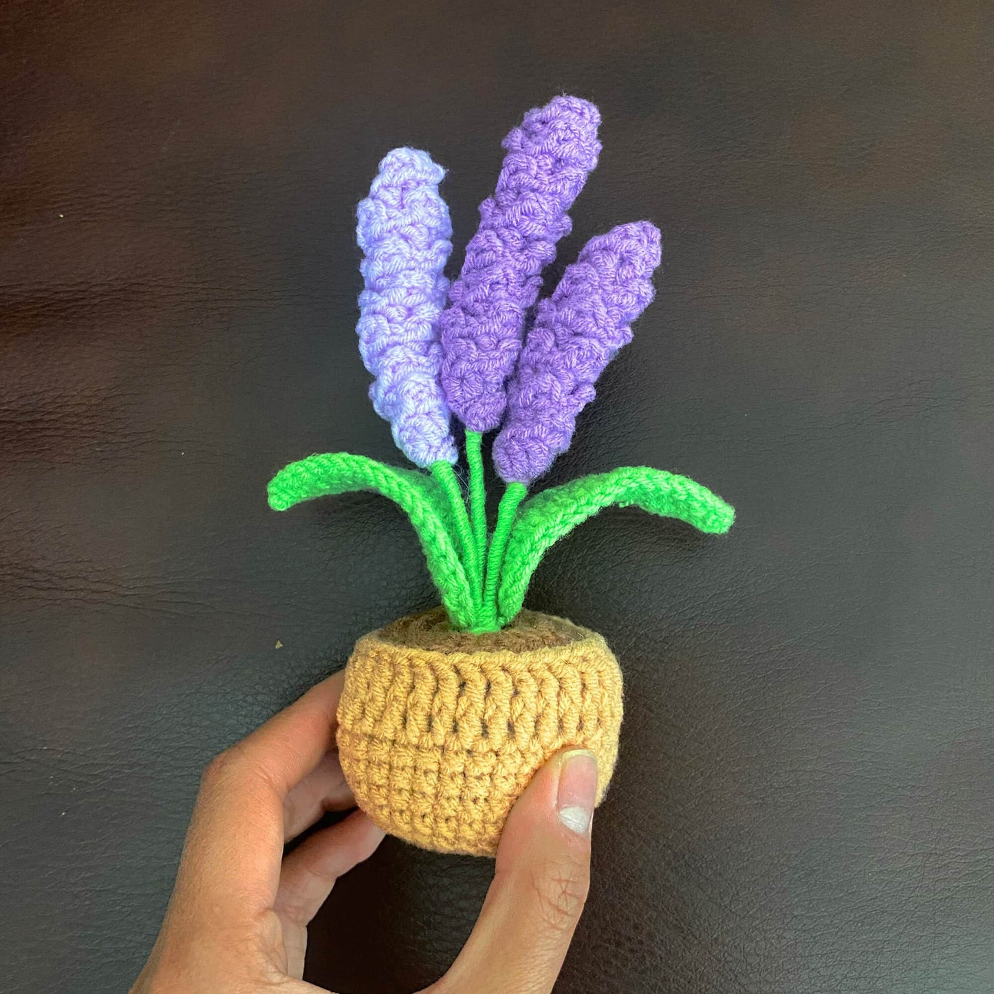 Handmade Finished Crochet Lavender Flower Pot Plants | Purple Home Living Room Desk Decor | Dried Flowers | Present Gift for Mom Girlfriend