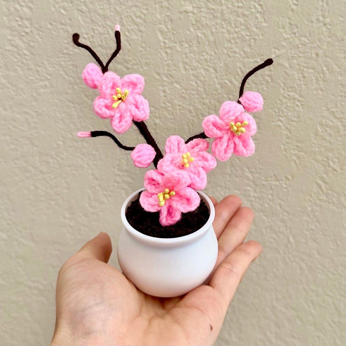 Handmade Crochet Plum Blossom | Sakura Decor | Cherry Blossoms Crochet Pot | Japanese Flowers | Decorative Plants