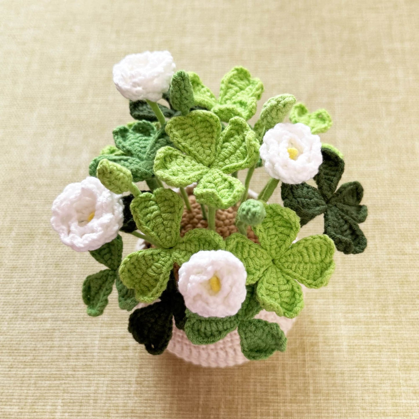 Handmade Crochet Clover Flower Pot Plant: St Patrick's Day Decor