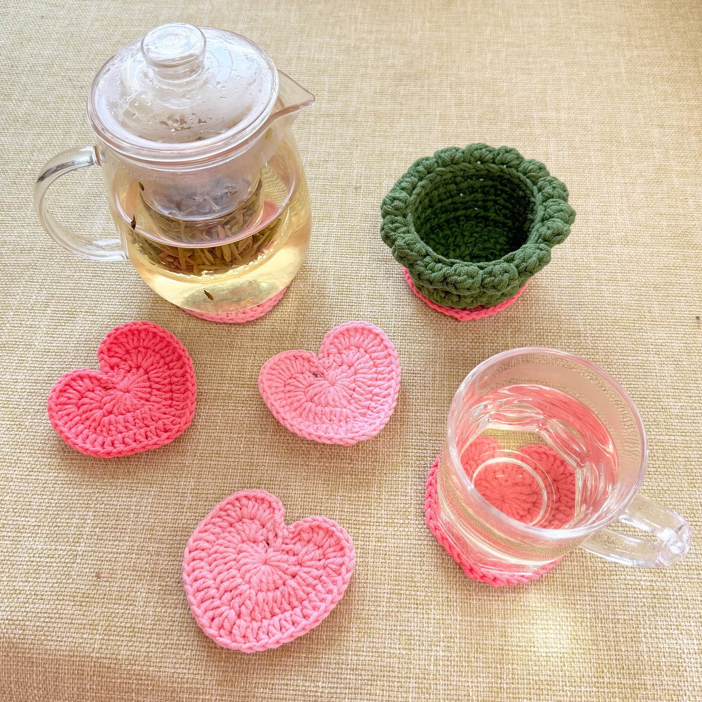 Handmade Crochet Rose Coasters - Set of 6 Yarn Flowers