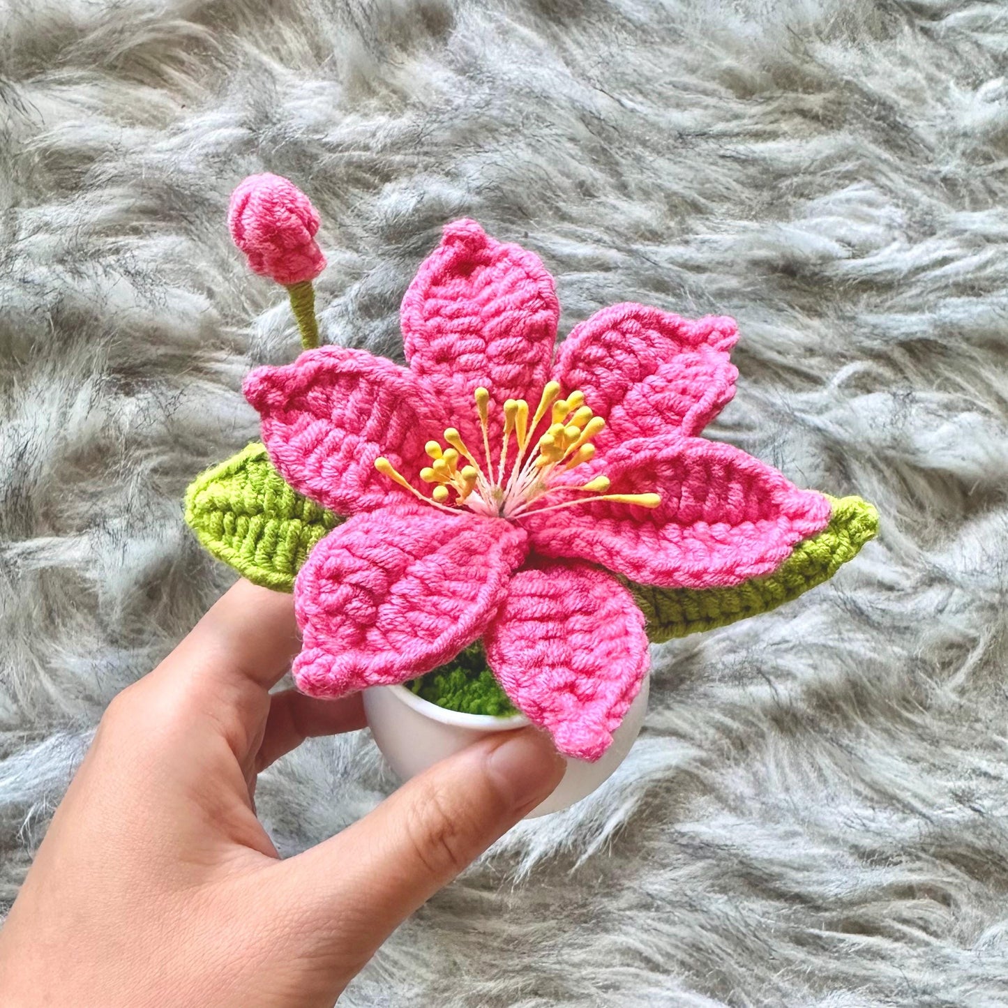 Handmade Crochet Coppertips Pot | Hot Pink | Baby Pink Dried Fake Flower Plant Home Decor | Crocosmia | Montbretia | Gift for Mom Girlfriend