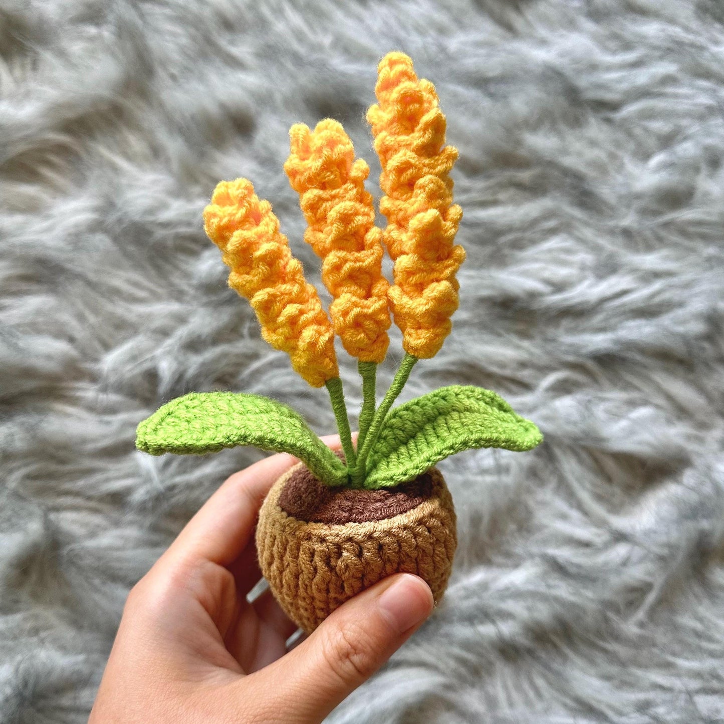 Handmade Finished Crochet Barley Wheat Flower Pot Plants | Yellow Home Living Room Desk Decor | Dried Flowers | Gift for Mom Friend