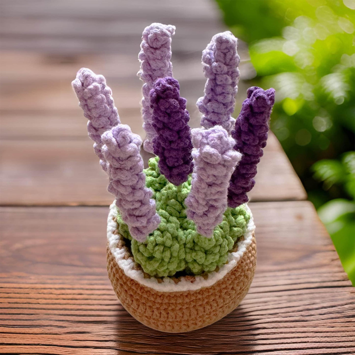 Handmade Finished Crochet Lavender Flower Pot Plants | Purple Home Living Room Desk Decor | Dried Flowers | Present Gift for Mom Girlfriend