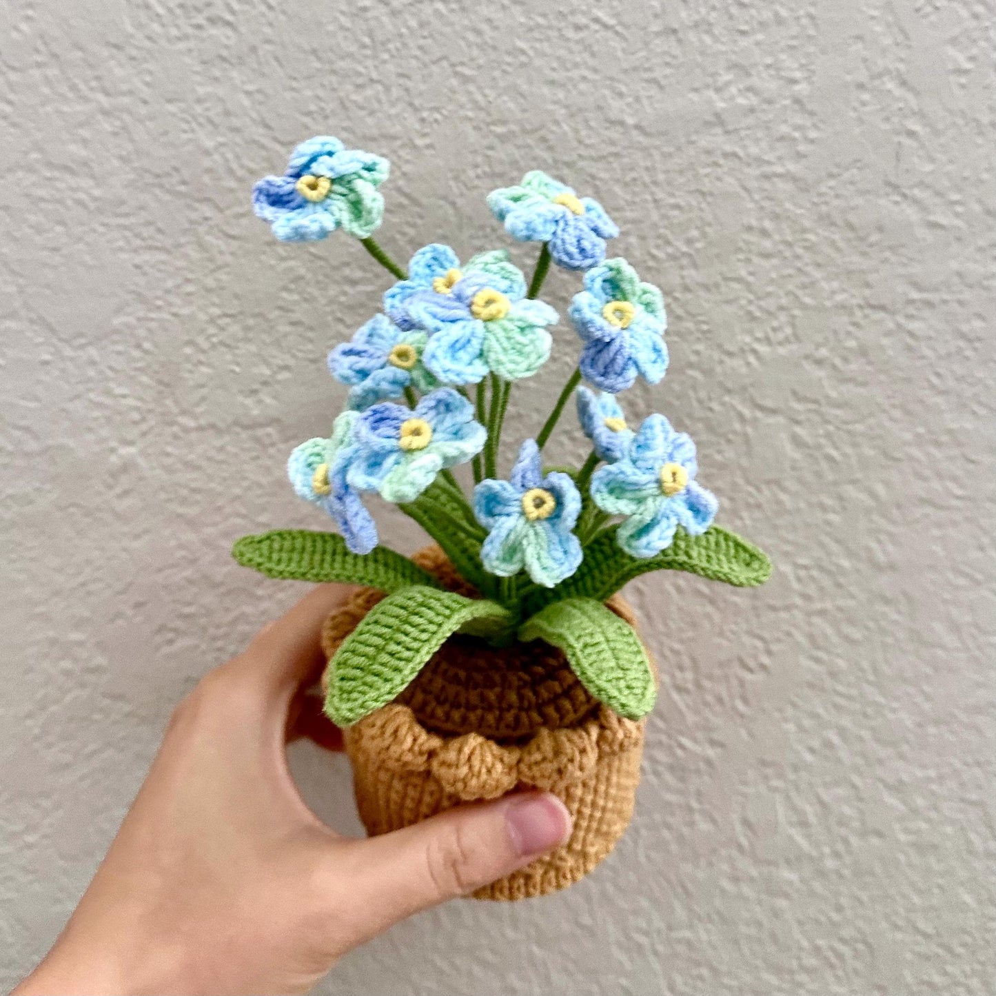 Handmade Finished Crochet Forget-me-not Flower Pot | Pink | Blue | Purple | Scorpion grasses | Myosotis | Gift Friend Teacher Graduation