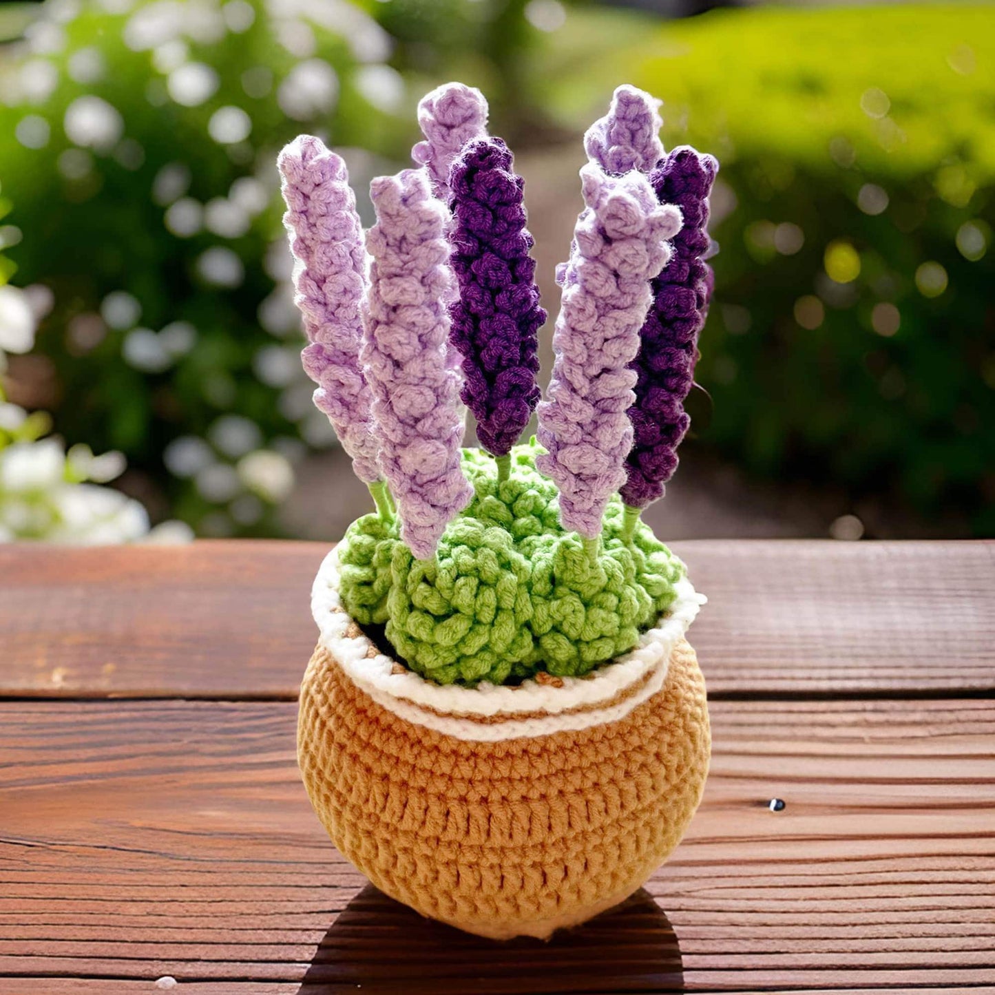 Handmade Finished Crochet Lavender Flower Pot Plants | Purple Home Living Room Desk Decor | Dried Flowers | Present Gift for Mom Girlfriend