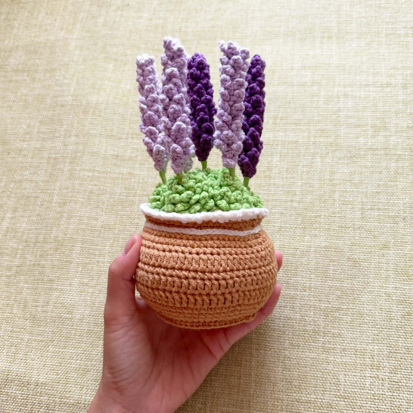 Handmade Finished Crochet Lavender Flower Pot Plants | Purple Home Living Room Desk Decor | Dried Flowers | Present Gift for Mom Girlfriend