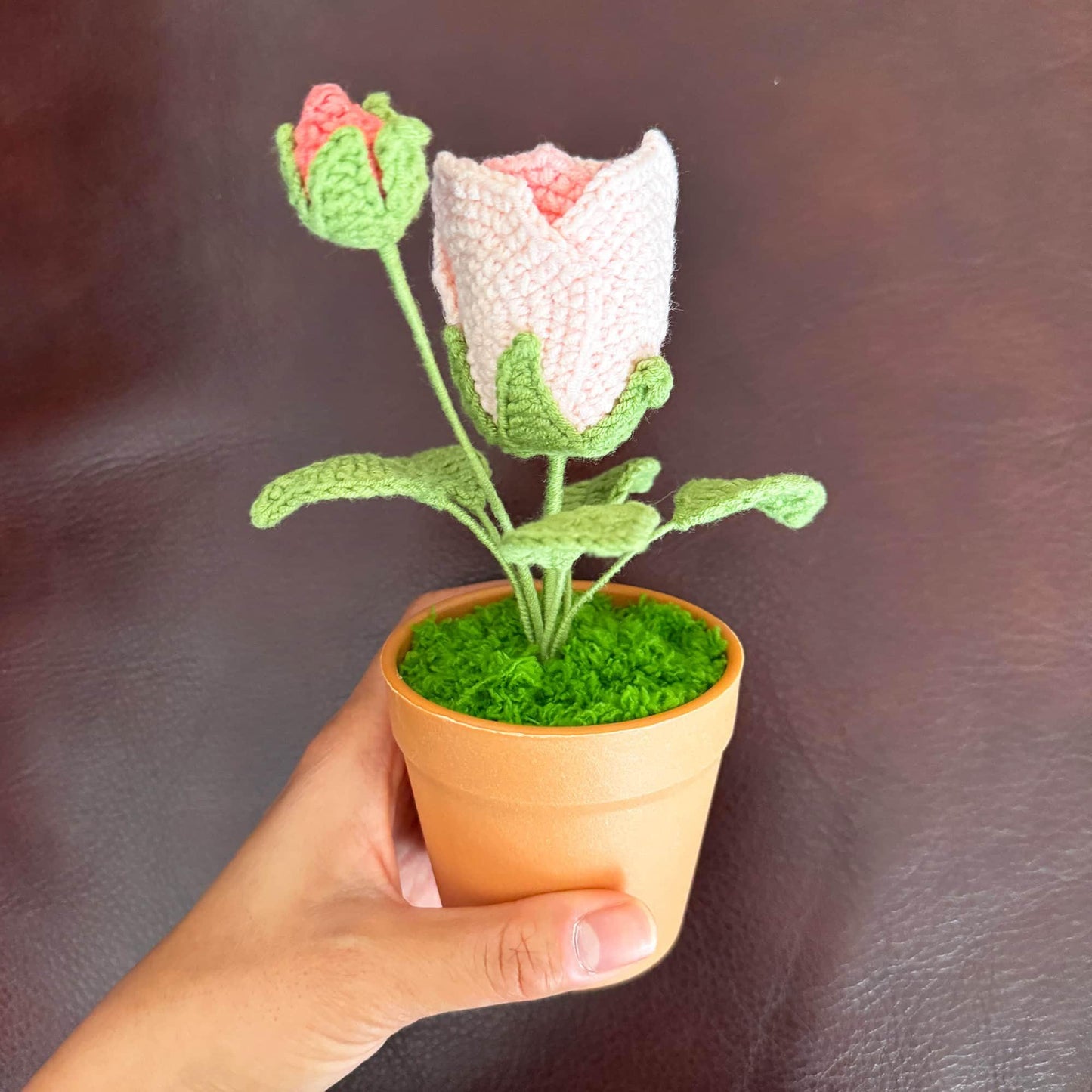 Handmade Crochet Rose Leaf Pot | Pink | Purple | White | Red | Home Decor | Valentine Gift | Girlfriend | Anniversary | Wedding