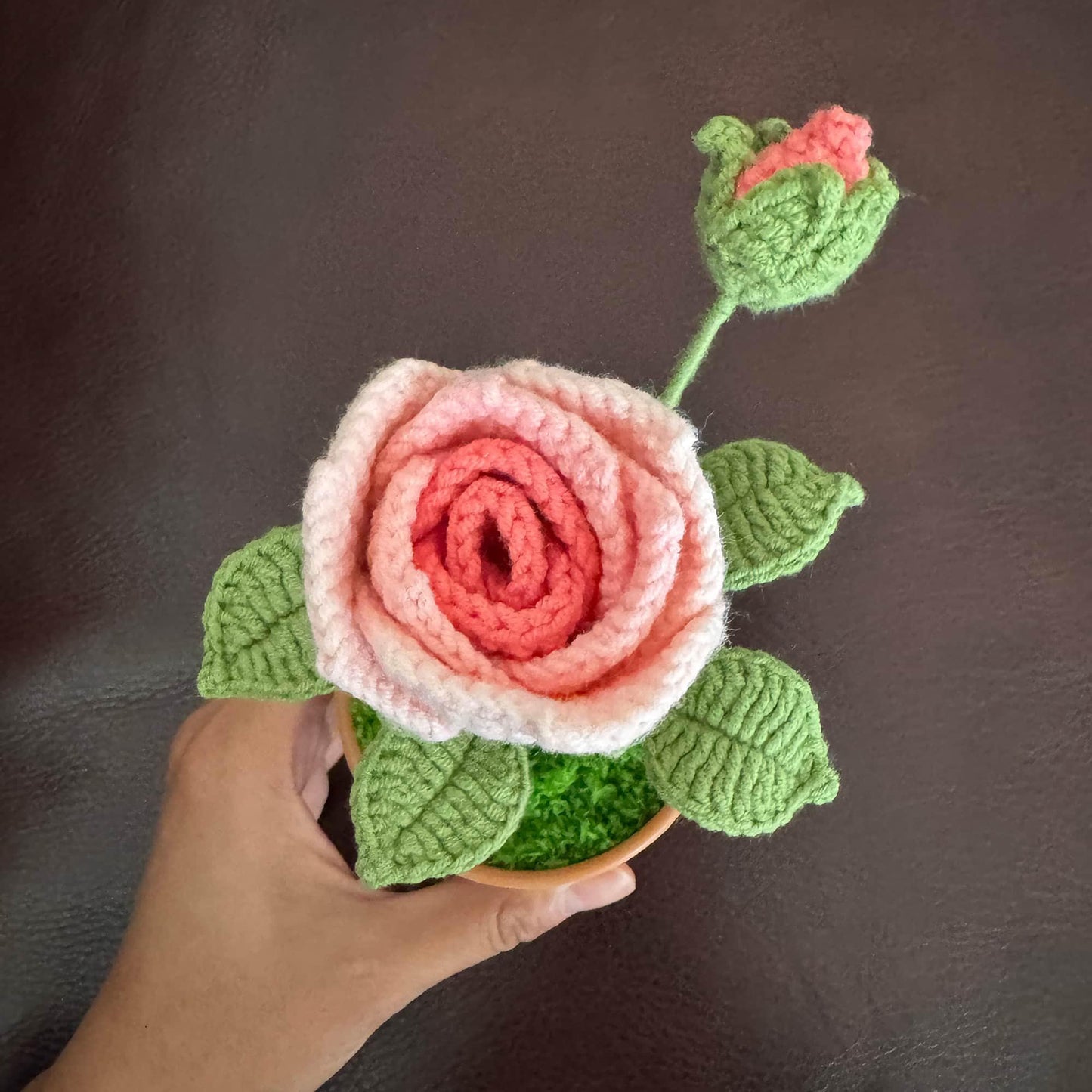 Handmade Crochet Rose Leaf Pot | Pink | Purple | White | Red | Home Decor | Valentine Gift | Girlfriend | Anniversary | Wedding