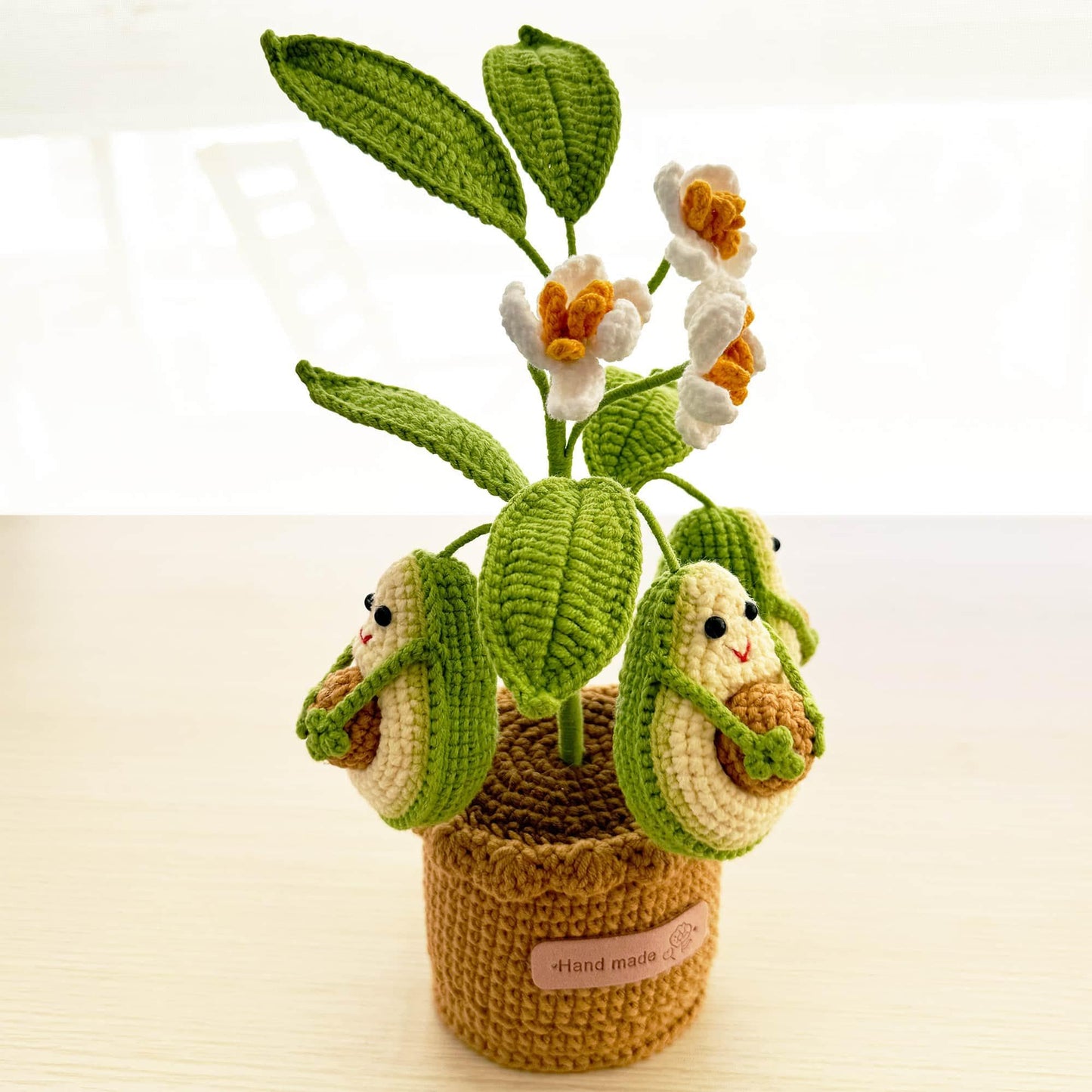 Handmade Crochet Avocado Tree | Crocheted Flower Fruit Pot | Green White | Decorative Plant | Home Decor | Christmas Gift