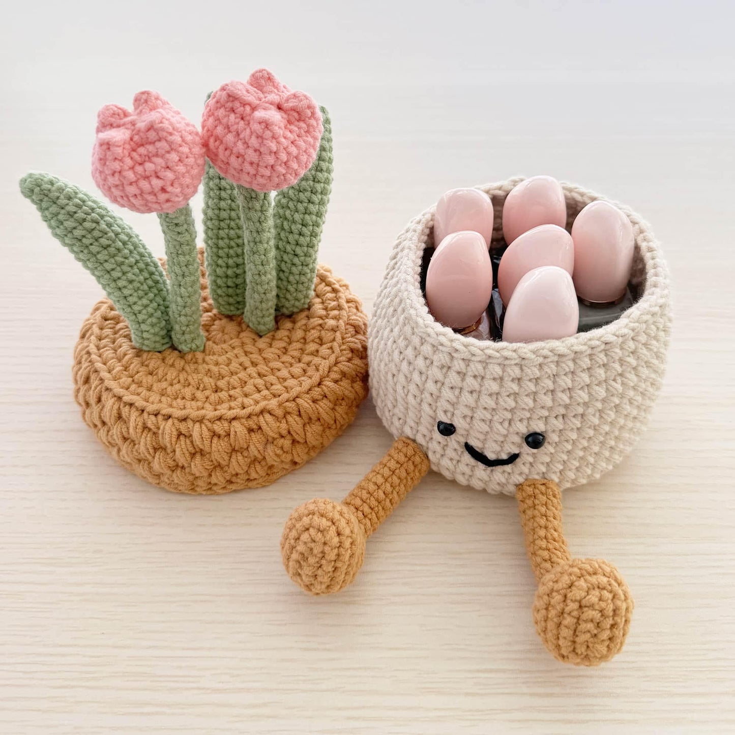 Handmade Tulip Plush | Jewelry Box | Phone Holder | Organizer | Pink Green | Plant Flower Container | Birthday | Christmas