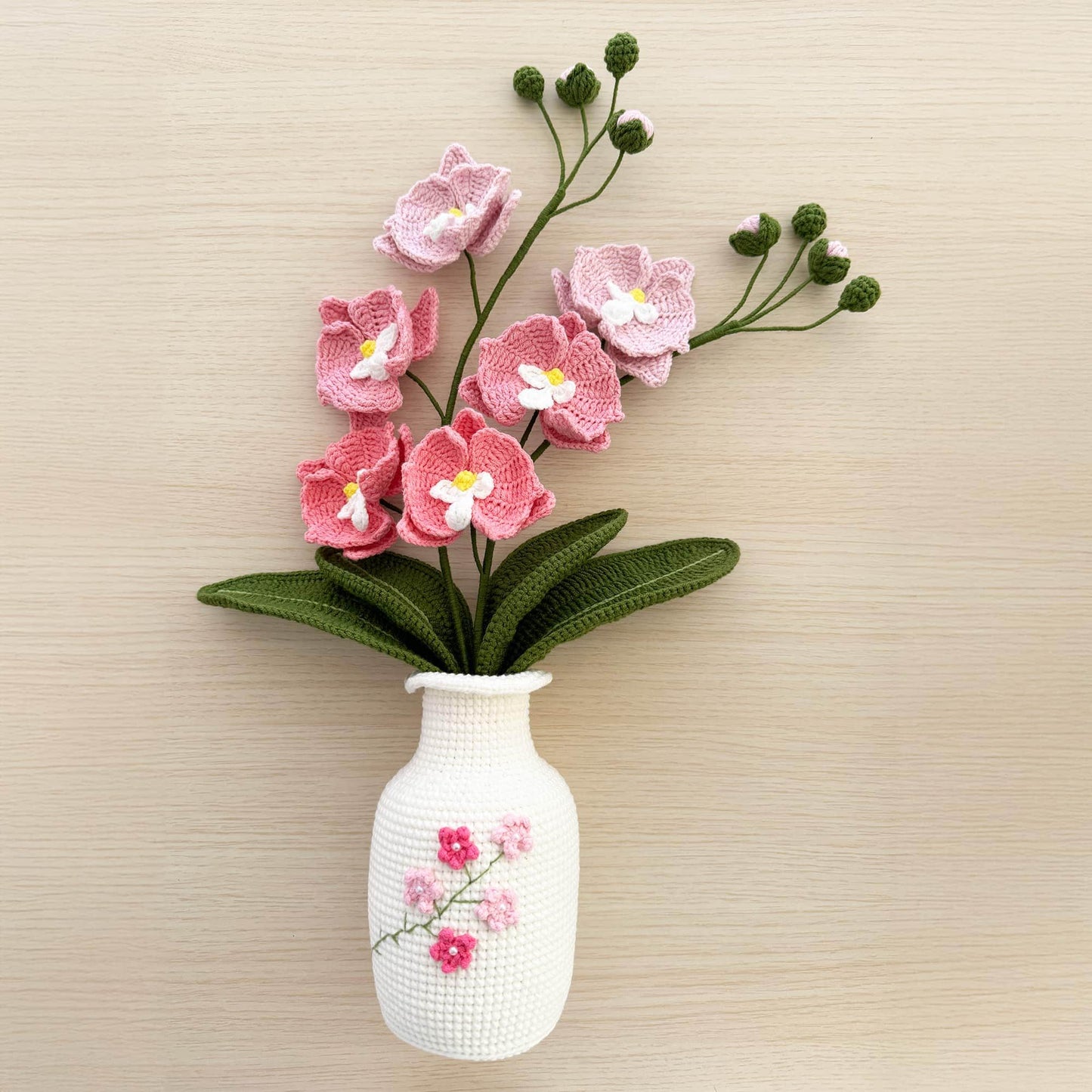 Crochet Moth Orchid Bonsai with Vase: Handmade Cotton Yarn Decor