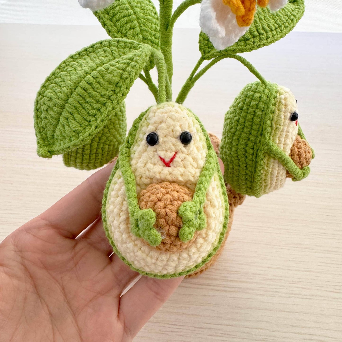Handmade Crochet Avocado Tree | Crocheted Flower Fruit Pot | Green White | Decorative Plant | Home Decor | Christmas Gift