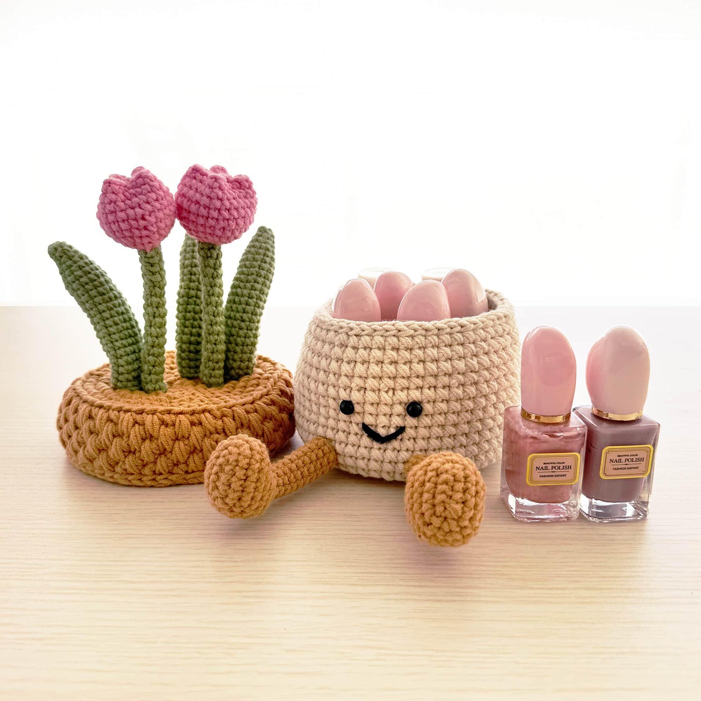 Handmade Tulip Plush | Jewelry Box | Phone Holder | Organizer | Pink Green | Plant Flower Container | Birthday | Christmas