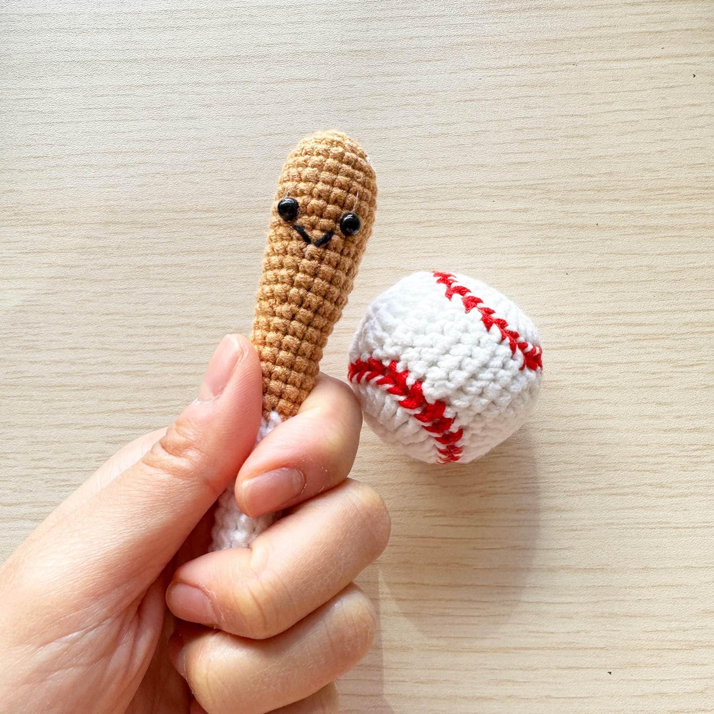 Handmade Crochet Baseball Bat + Ball Set | Football | Basketball | Mini Plush | Toddler Toy | Sports Toy | Boy Girl Gift | Baby Shower