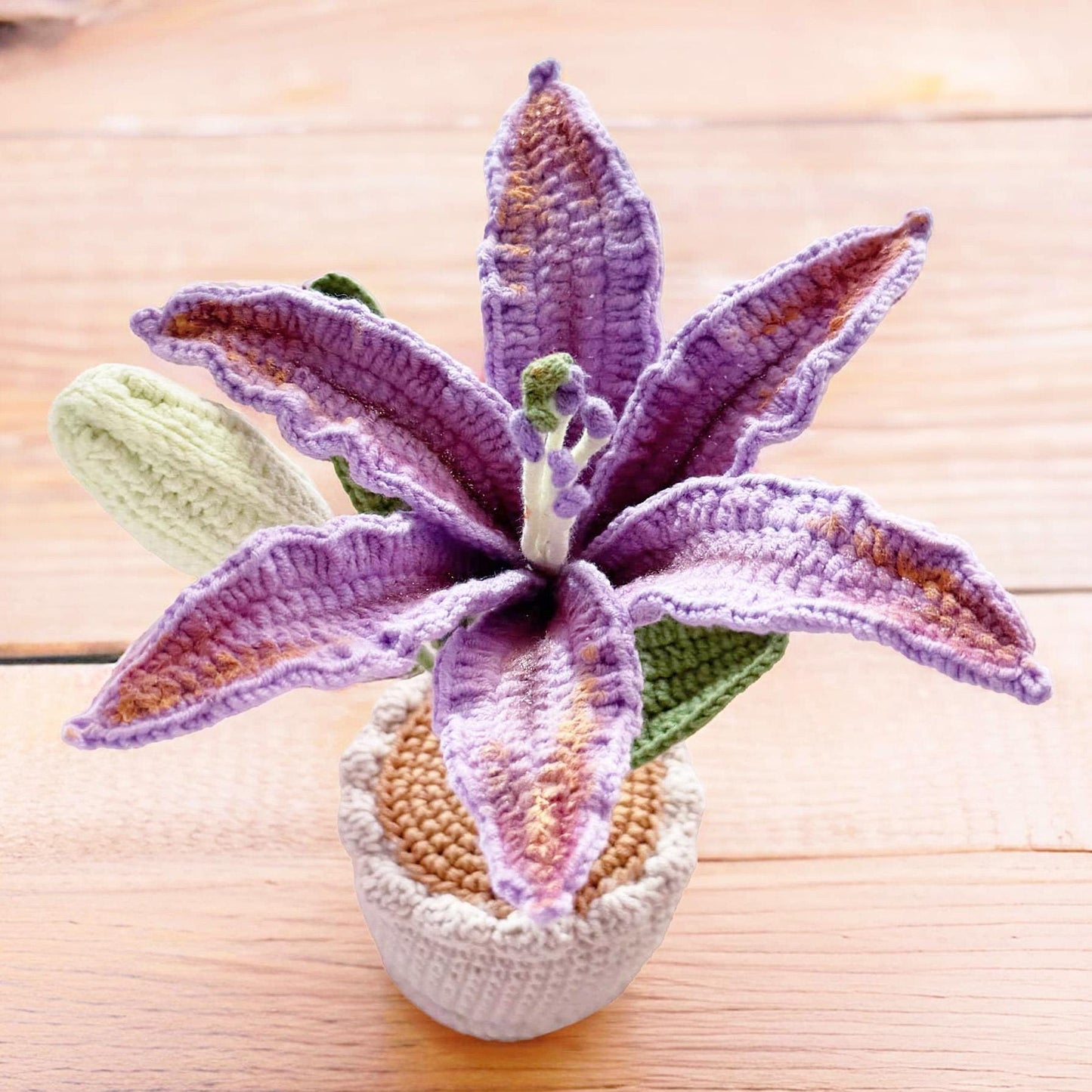 Handmade Crochet White Big Lily | Crochet Flower Decor | Crochet Bonsai | Big Lily Decoration | Handmade Gift | Cute Office Decor