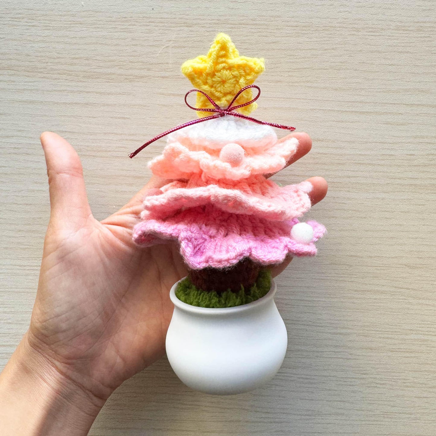Handmade Crochet Christmas Tree | Pink Green | Decorative Plants | Crochet Flowers | Christmas Home Decor | Holiday Decoration | Ornament