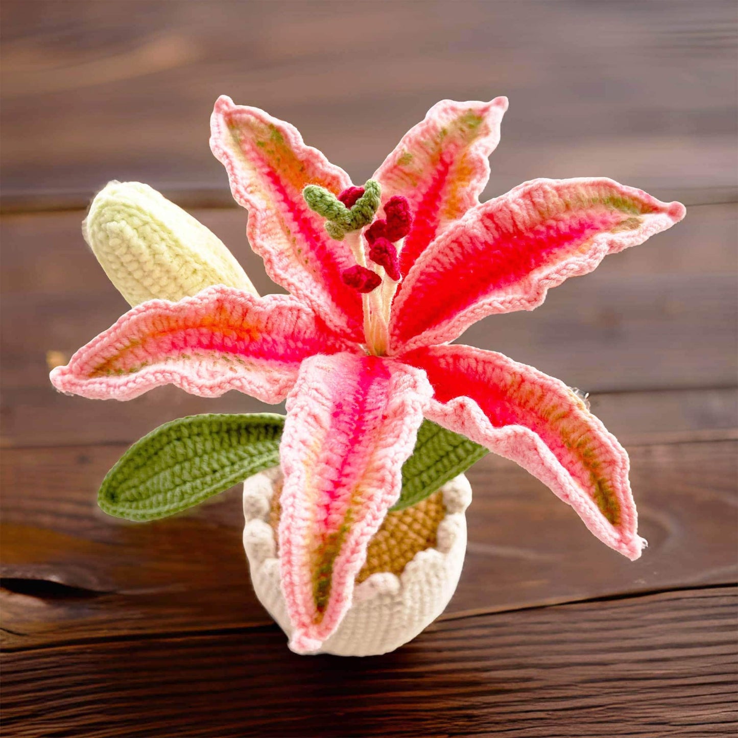 Handmade Crochet White Big Lily | Crochet Flower Decor | Crochet Bonsai | Big Lily Decoration | Handmade Gift | Cute Office Decor