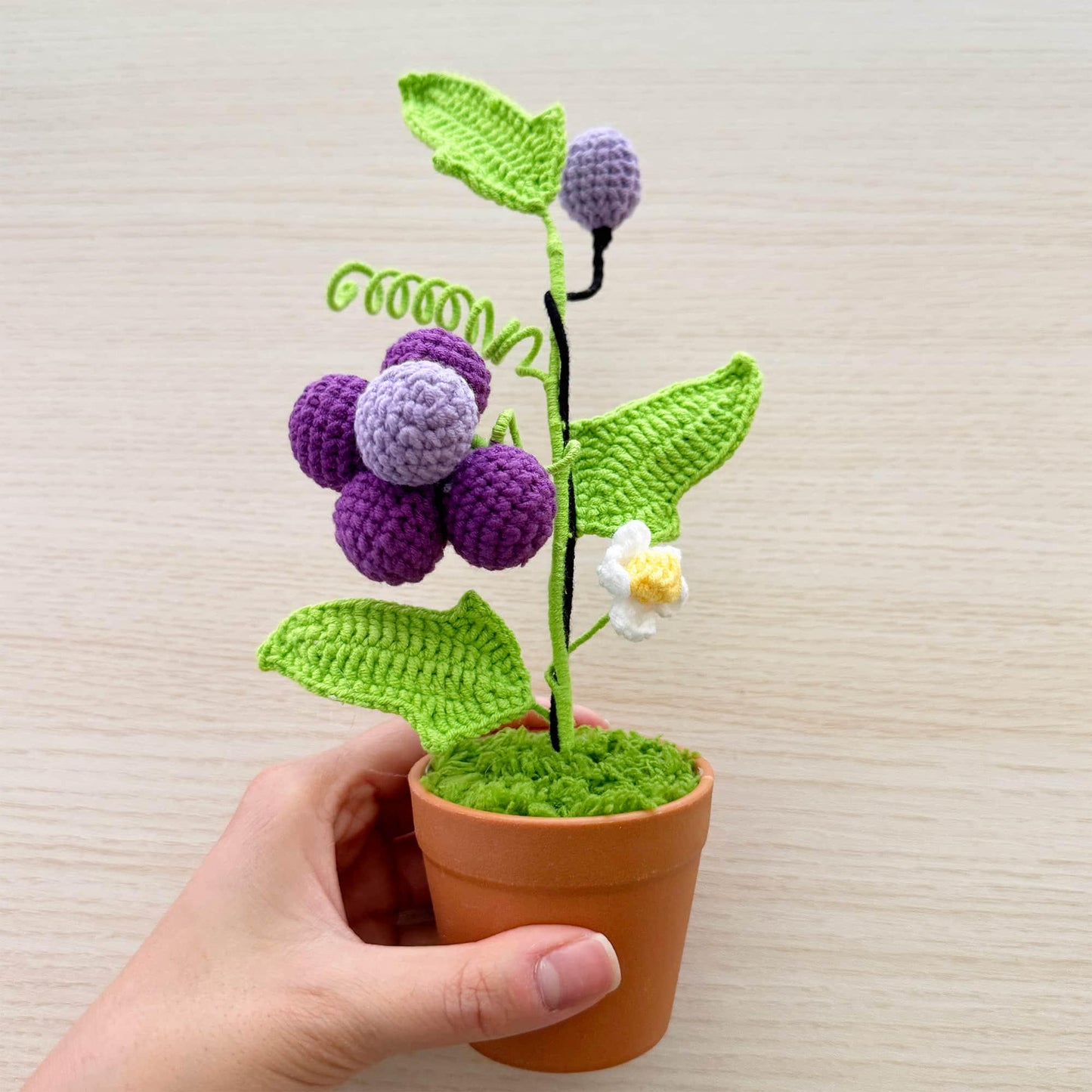 Handmade Crochet Grape Pot | Purple Decor | Cute Fruit | Decorative Plants | Artificial Flowers | Gift for Girl Wife Mom | Graduation