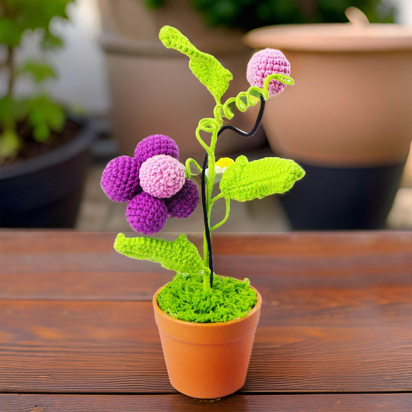 Handmade Crochet Grape Pot | Purple Decor | Cute Fruit | Decorative Plants | Artificial Flowers | Gift for Girl Wife Mom | Graduation