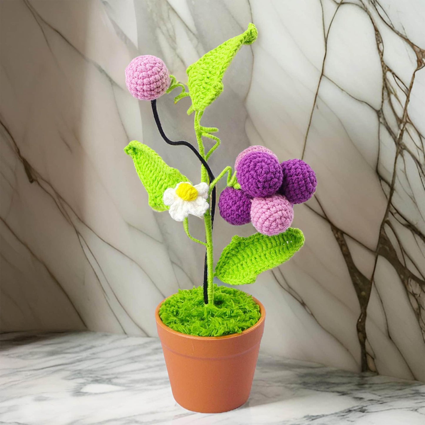 Handmade Crochet Grape Pot | Purple Decor | Cute Fruit | Decorative Plants | Artificial Flowers | Gift for Girl Wife Mom | Graduation