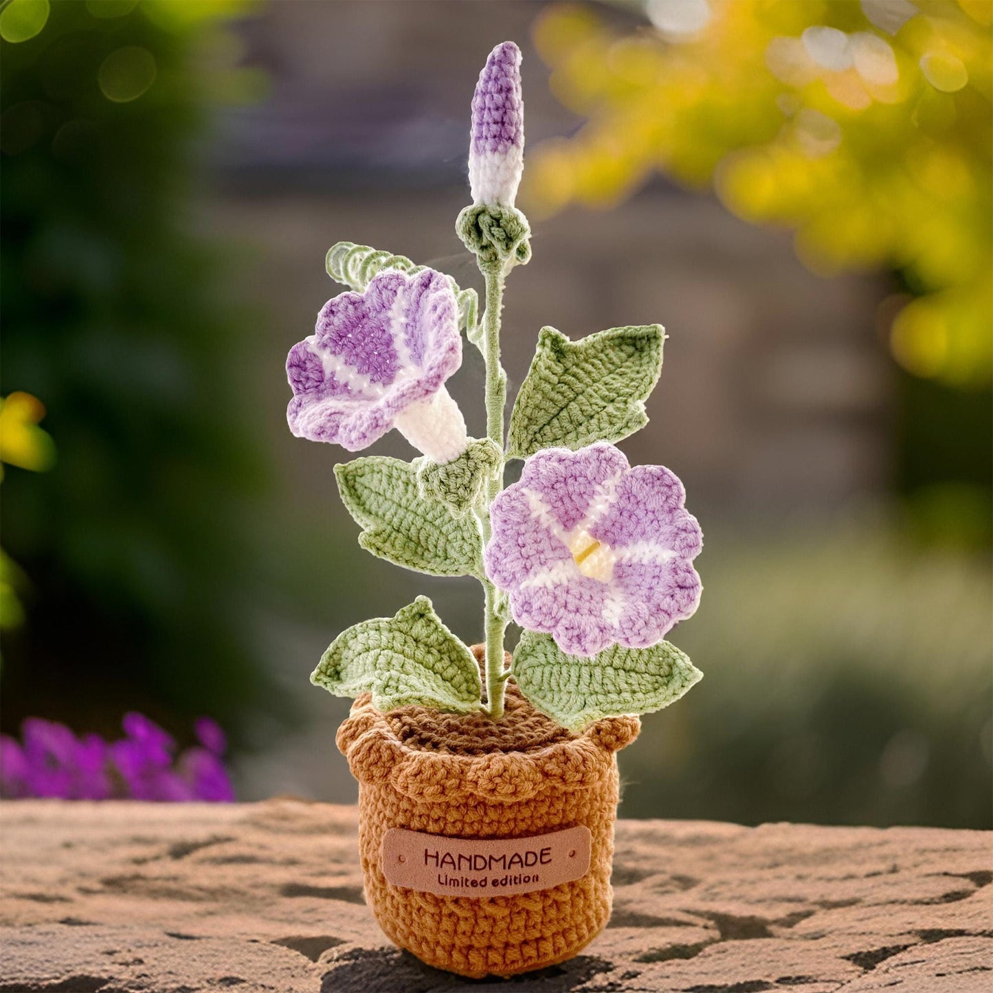 Handmade Crochet Morning Glory | Ipomoea Nil | Asagao | Japanese | Picotee | Ivy-leaf | Pot Plants | Purple | Home Living Room Desk Decor