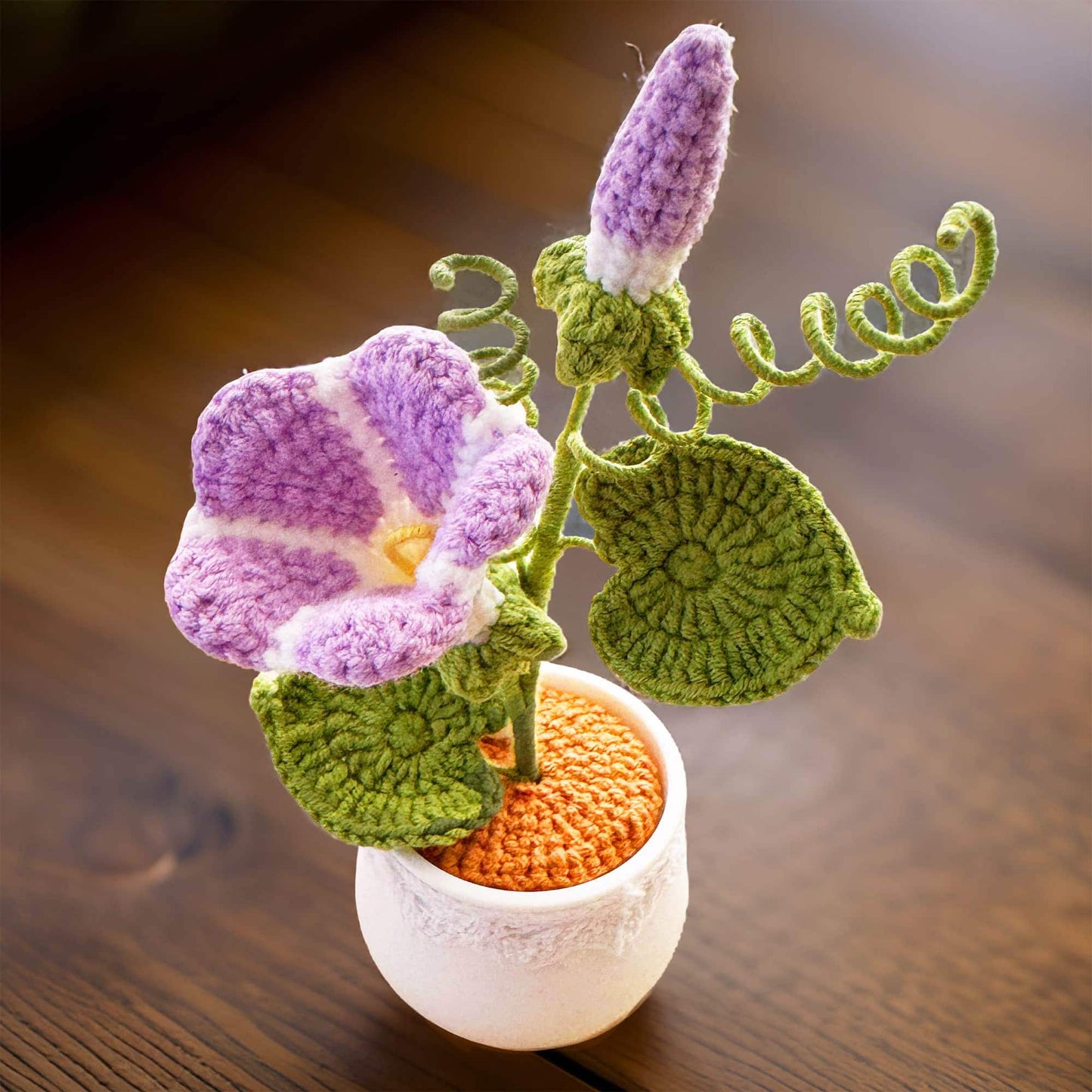 Handmade Crochet Morning Glory | Ipomoea Nil | Asagao | Japanese | Picotee | Ivy-leaf | Pot Plants | Purple | Home Living Room Desk Decor