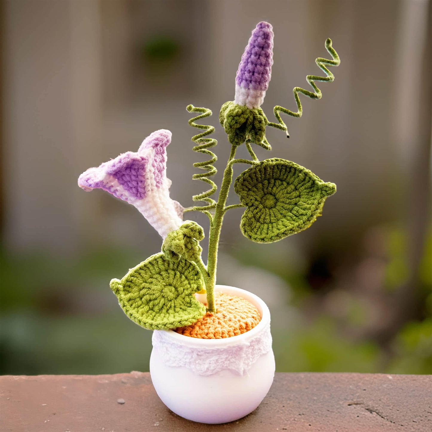 Handmade Crochet Morning Glory | Ipomoea Nil | Asagao | Japanese | Picotee | Ivy-leaf | Pot Plants | Purple | Home Living Room Desk Decor