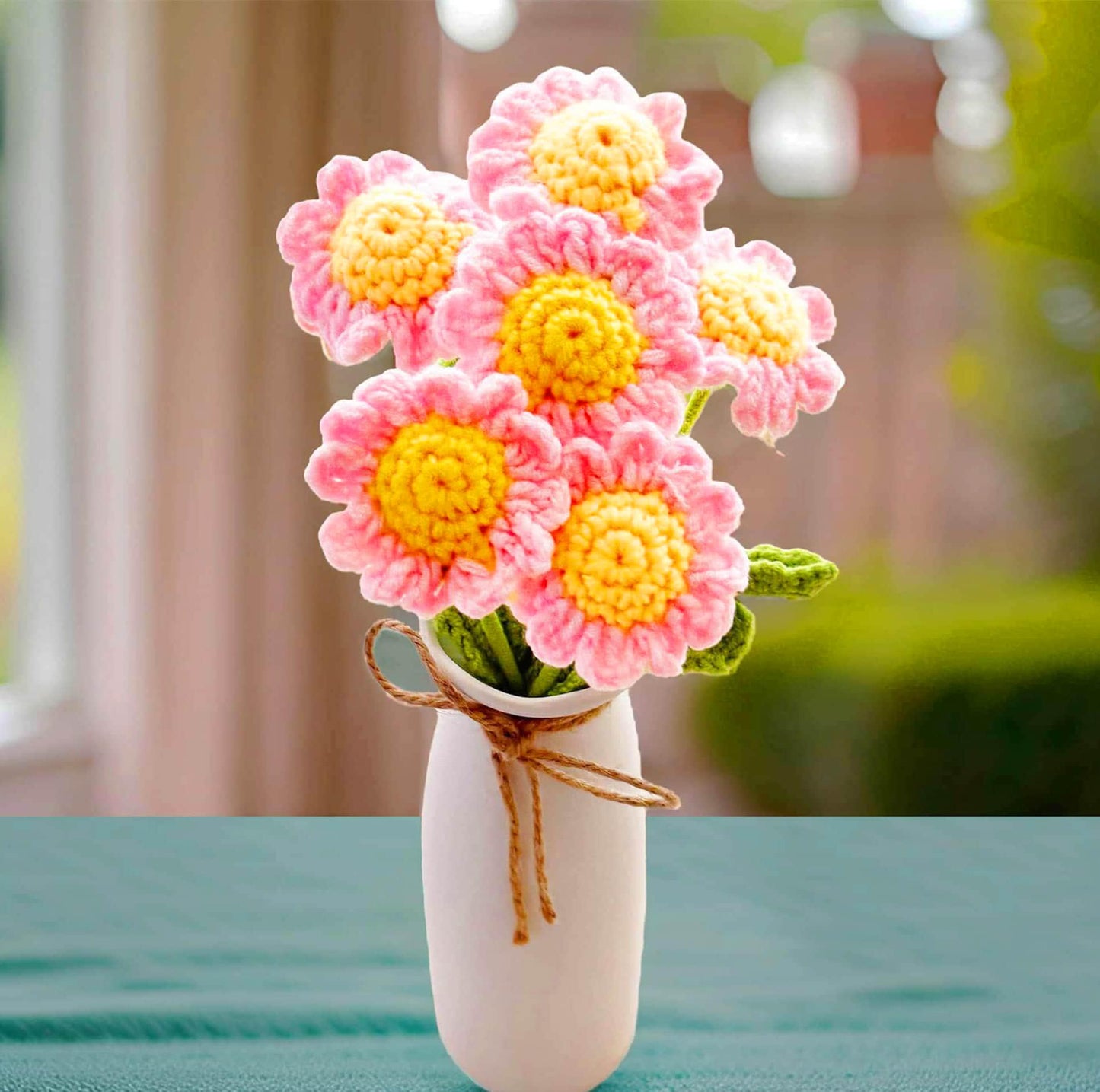 Handmade Crochet Daisy Flower Bouquet | Pink | White | Crochet Daisy Decor | Artificial Daisy Stem | Handmade Gift | Summer Home Decor