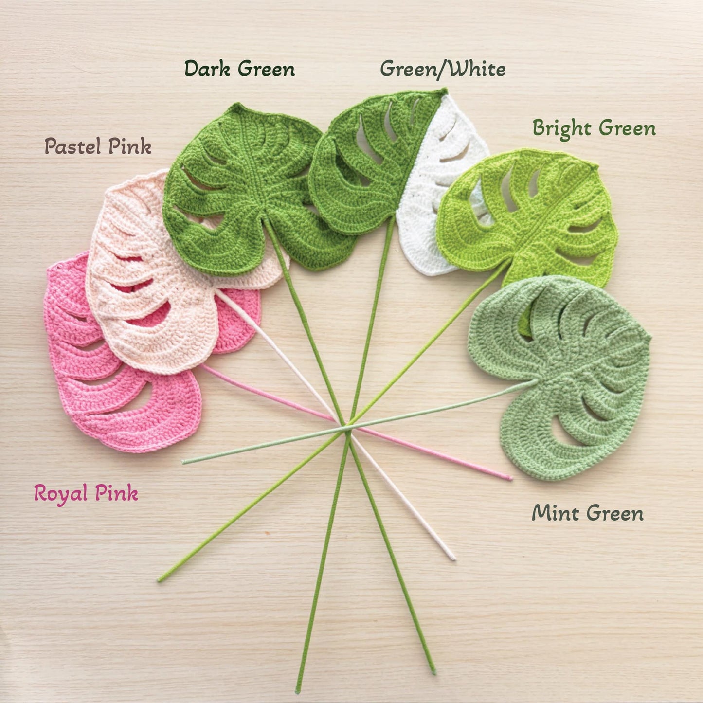 Handmade Crochet Monstera | Dried Artificial Flower Leaves | White | Green | Pink | Monstera Deliciosa | Decorative Plant | Home Decor